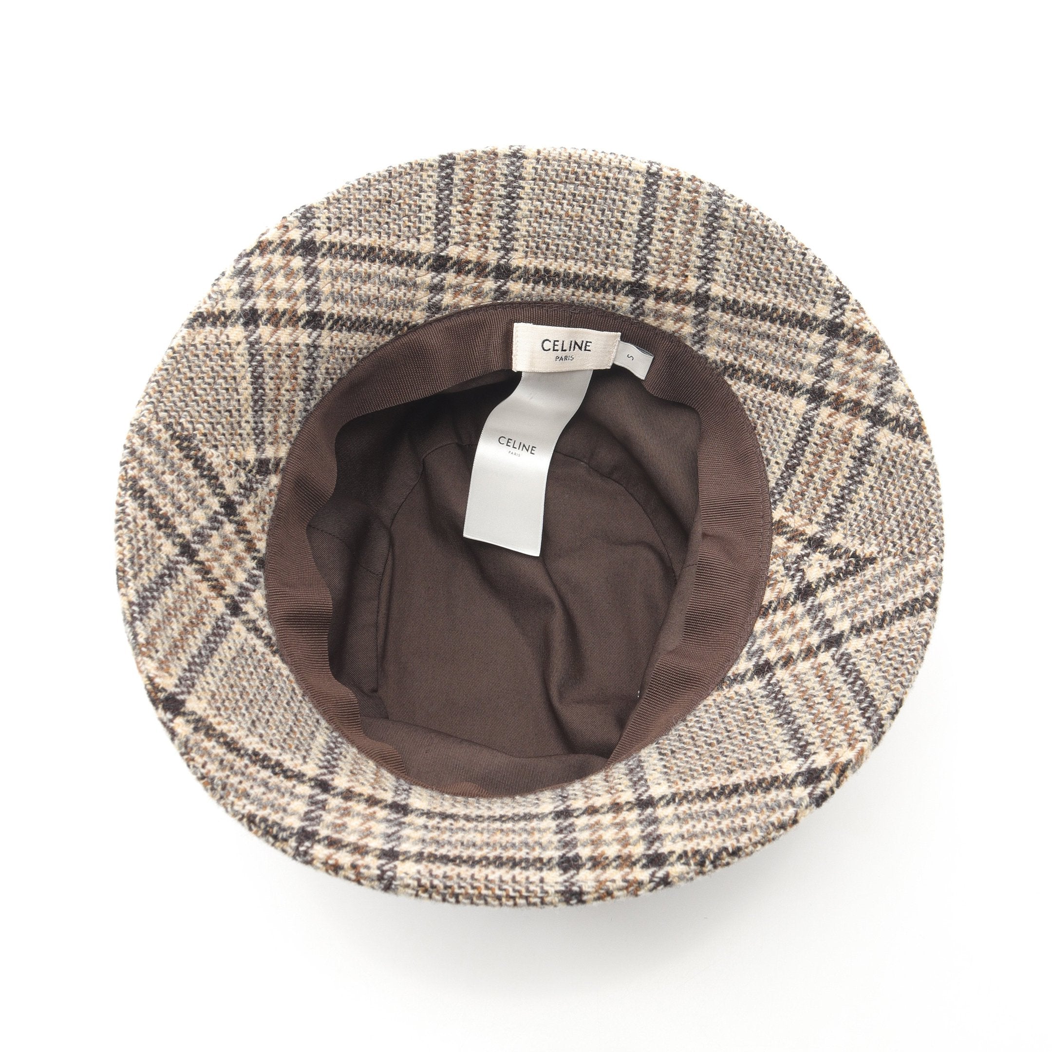 トリオンフ バケット ハット チェック 刺繍 ウール ブラウン ベージュ