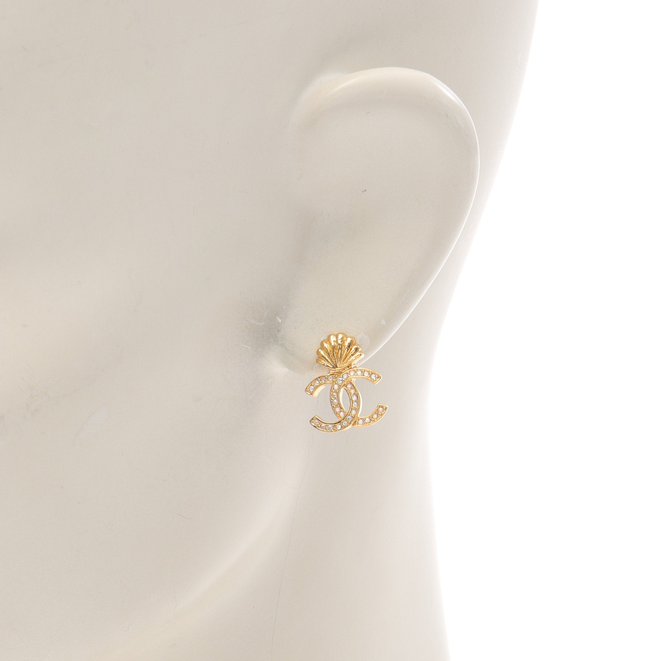 ココマーク シェル ピアス GP ラインストーン ゴールド クリア A23C