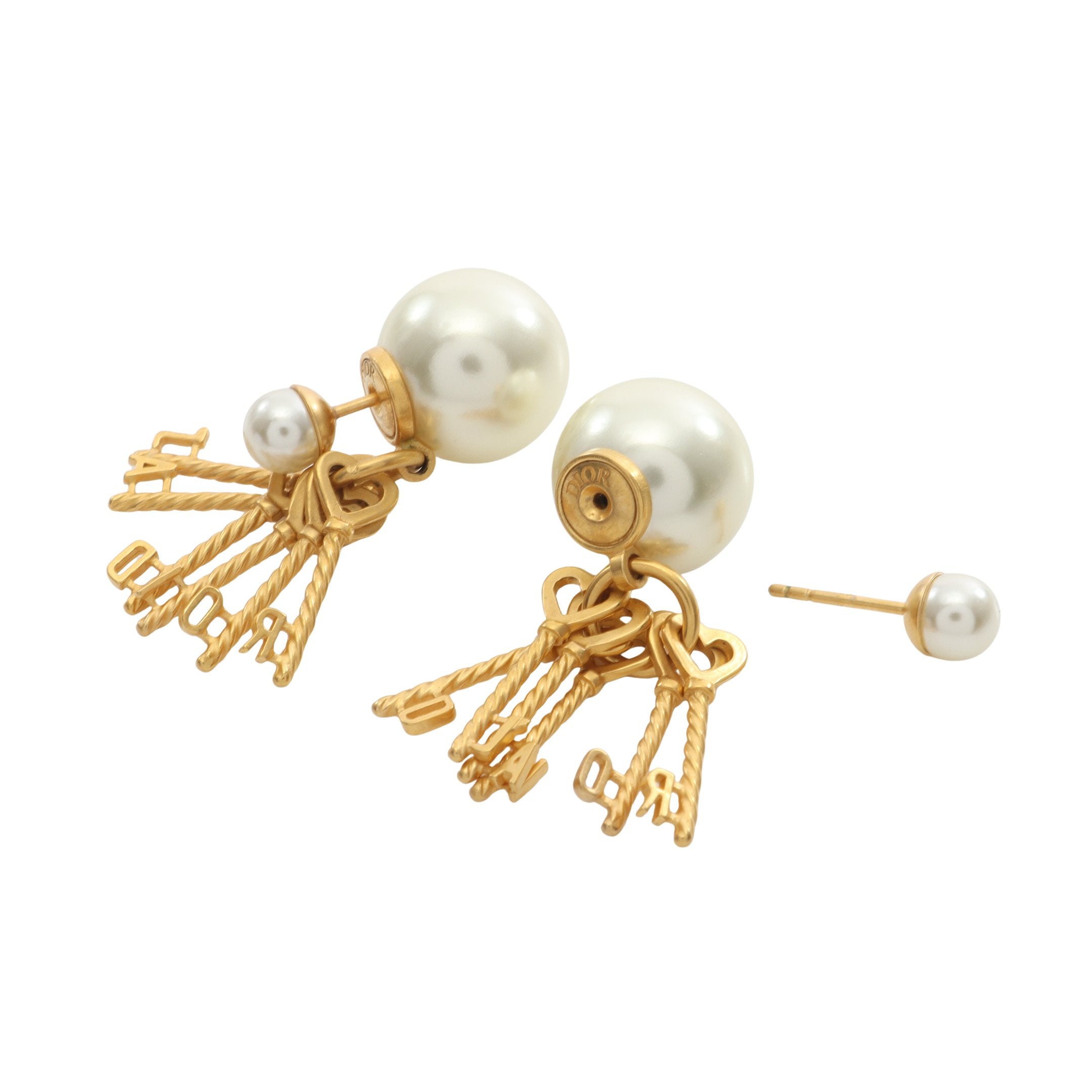 ディオール　J'ADIOR パール ピアス J'ADIOR トライバル ピアス 鍵 フェイクパール GP オフホワイト