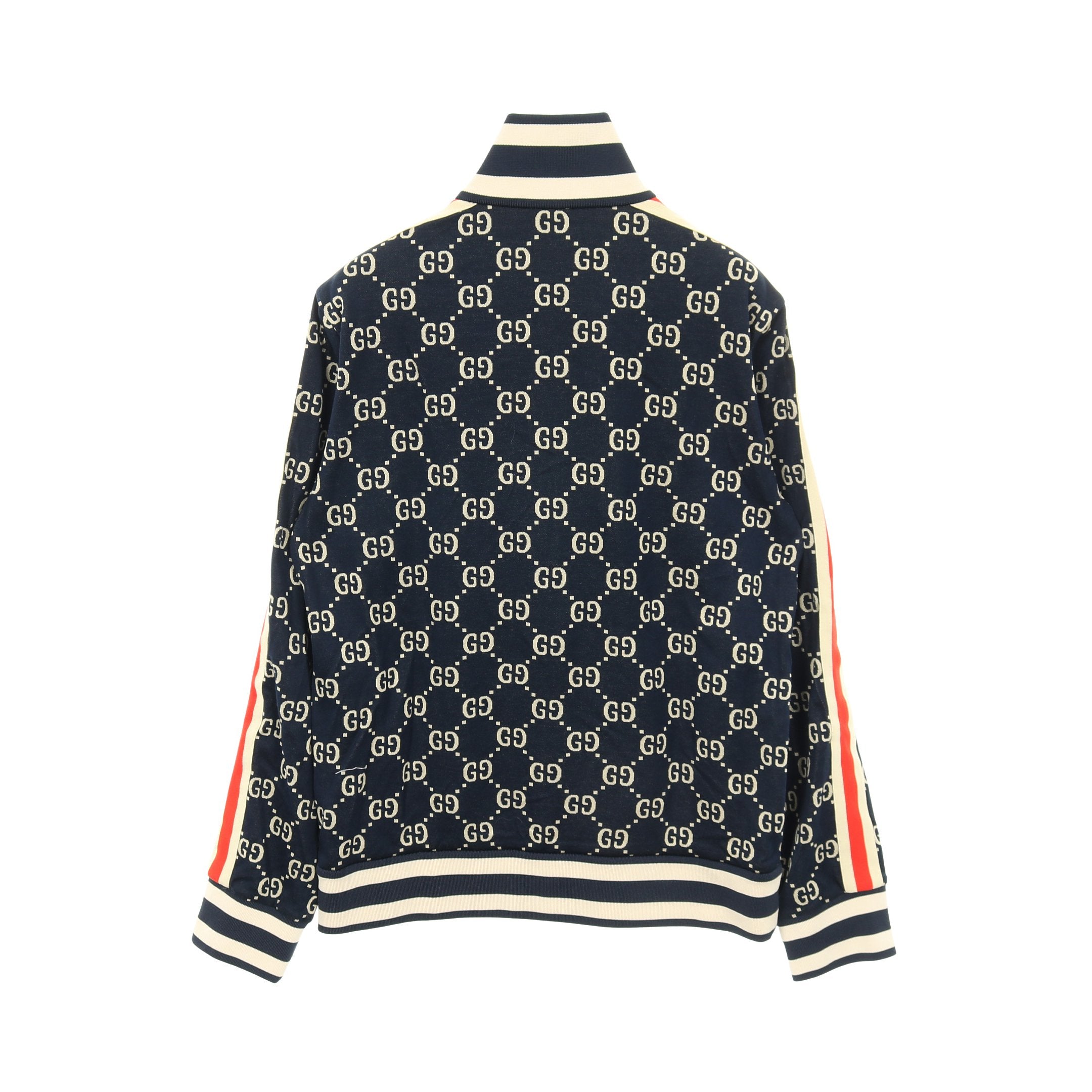 GUCCI GG総柄 ジャカード トラックジャケット ネイビー×レッド Lサイズ GGジャガード トラックジャケット ネイビー アイボリー レッド グッチ