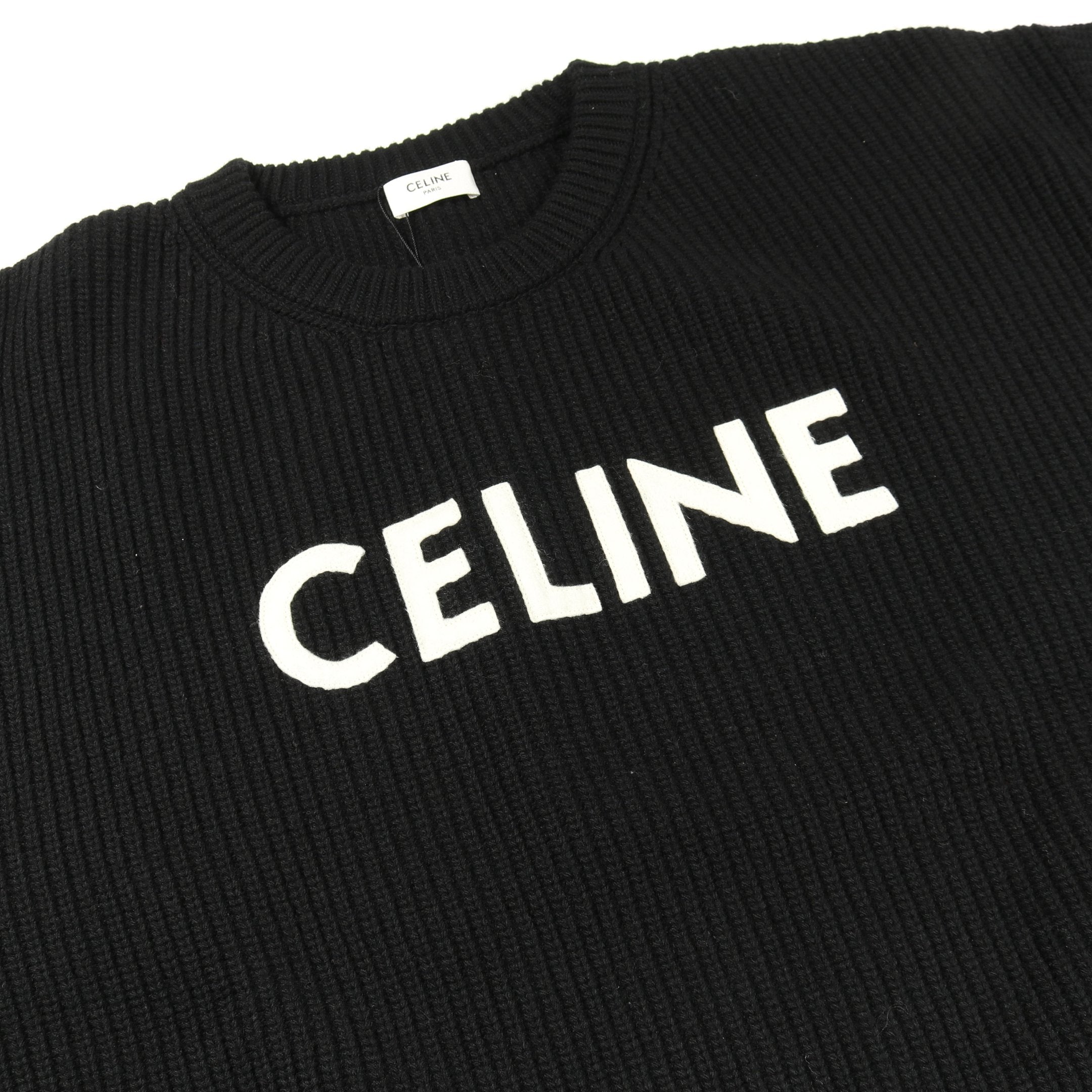 ロゴ オーバーサイズ リブ編みセーター ニット ウール ブラック