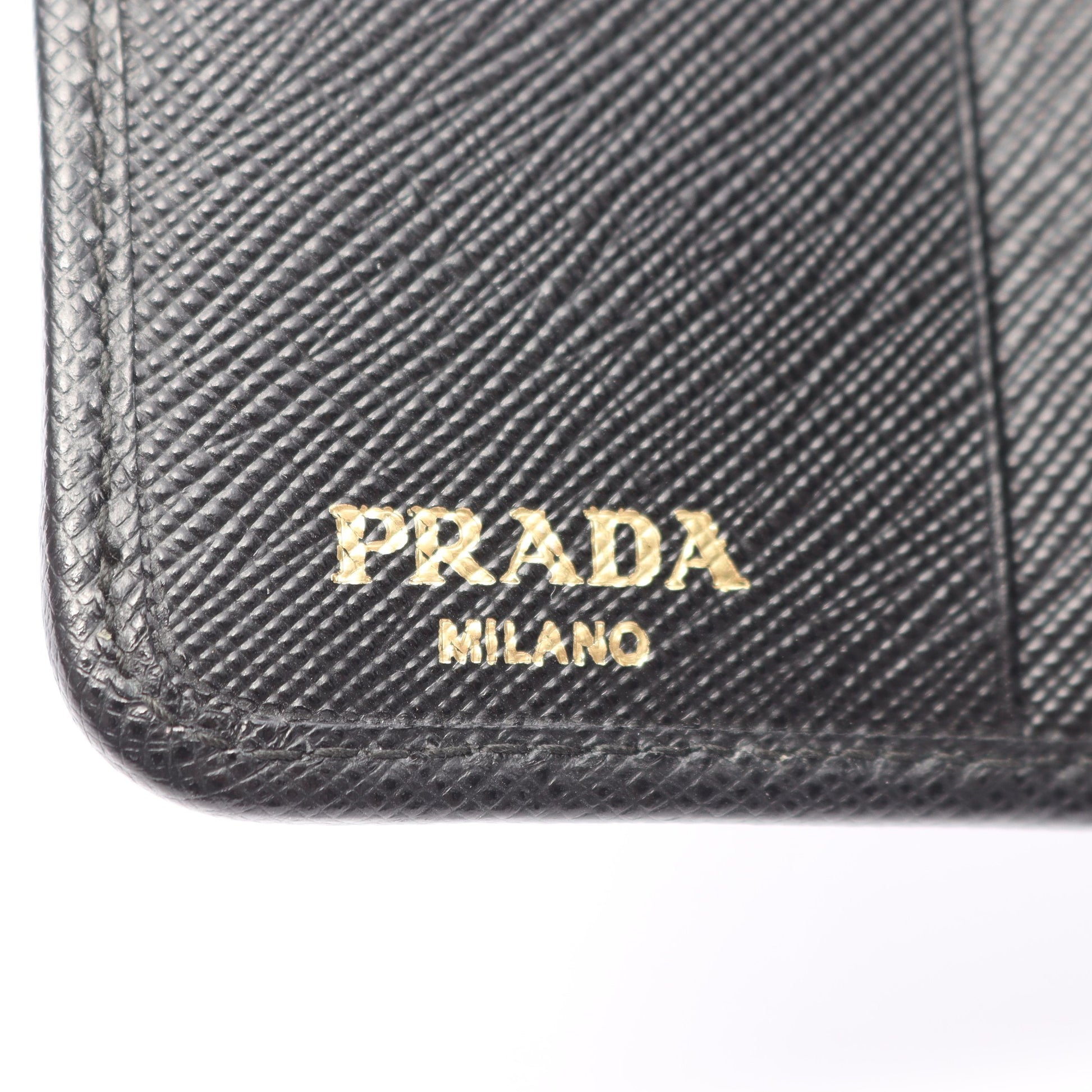 PORTAF PICCOLO LAMPO 二つ折り財布 ナイロンキャンバス レザー ブラック プラダ 財布・小物 PRADA
