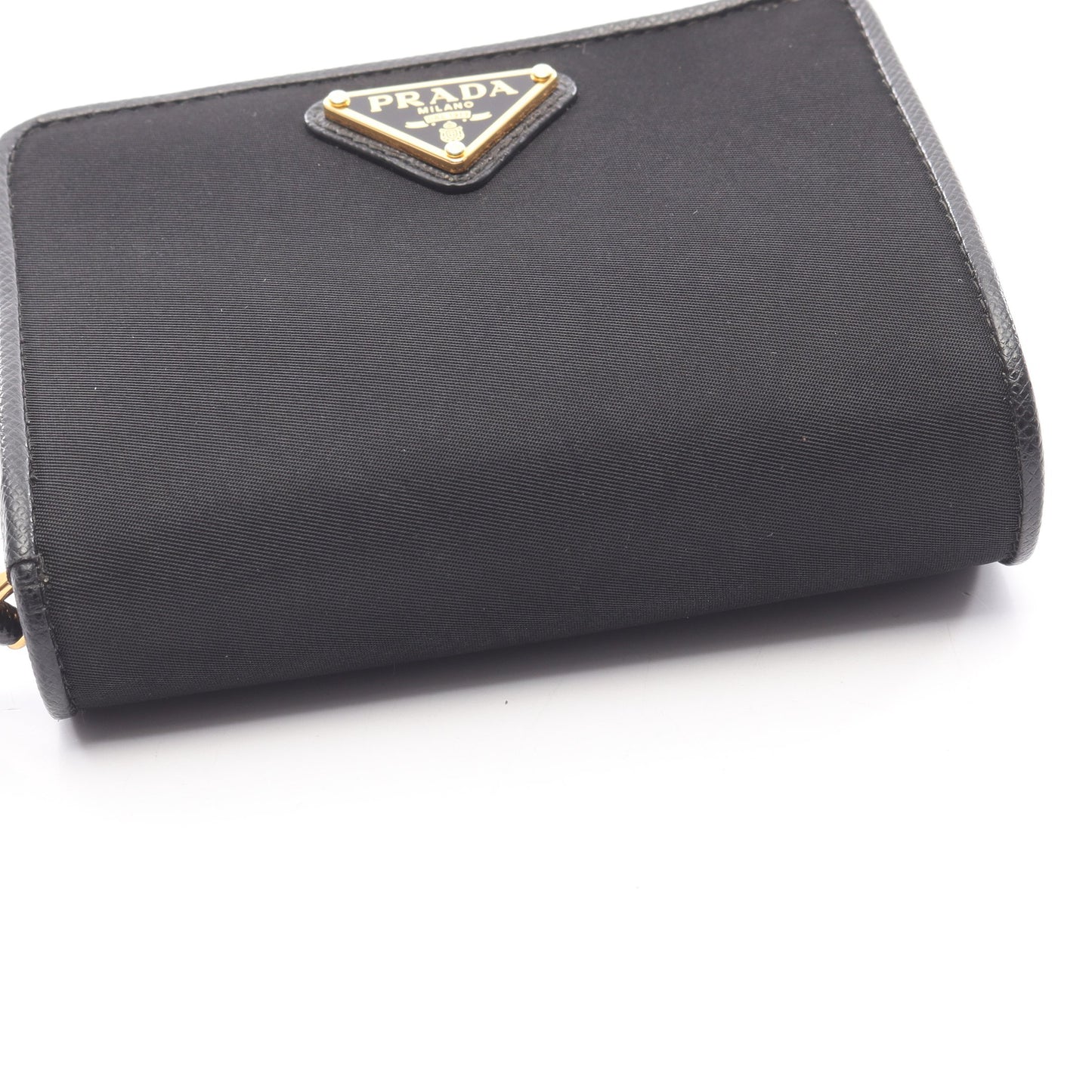 PORTAF PICCOLO LAMPO 二つ折り財布 ナイロンキャンバス レザー ブラック プラダ 財布・小物 PRADA