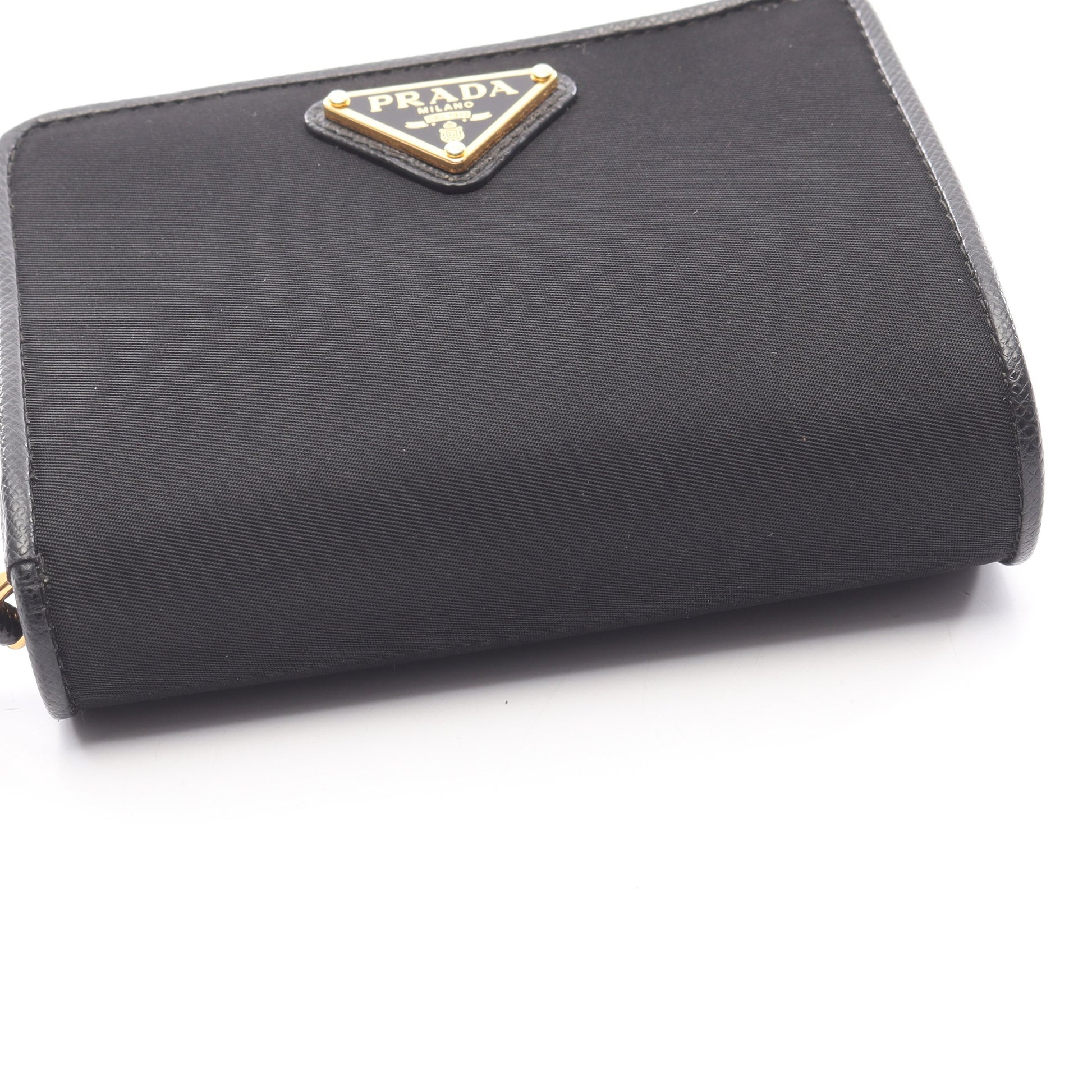 PORTAF PICCOLO LAMPO 二つ折り財布 ナイロンキャンバス レザー ブラック プラダ 財布・小物 PRADA