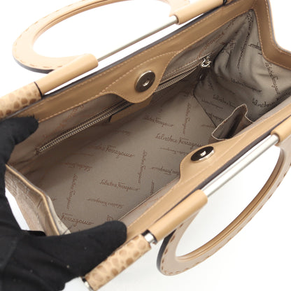 ガンチーニ ハンドバッグ レザー ベージュ クロコ型押し サルヴァトーレフェラガモ バッグ Salvatore Ferragamo