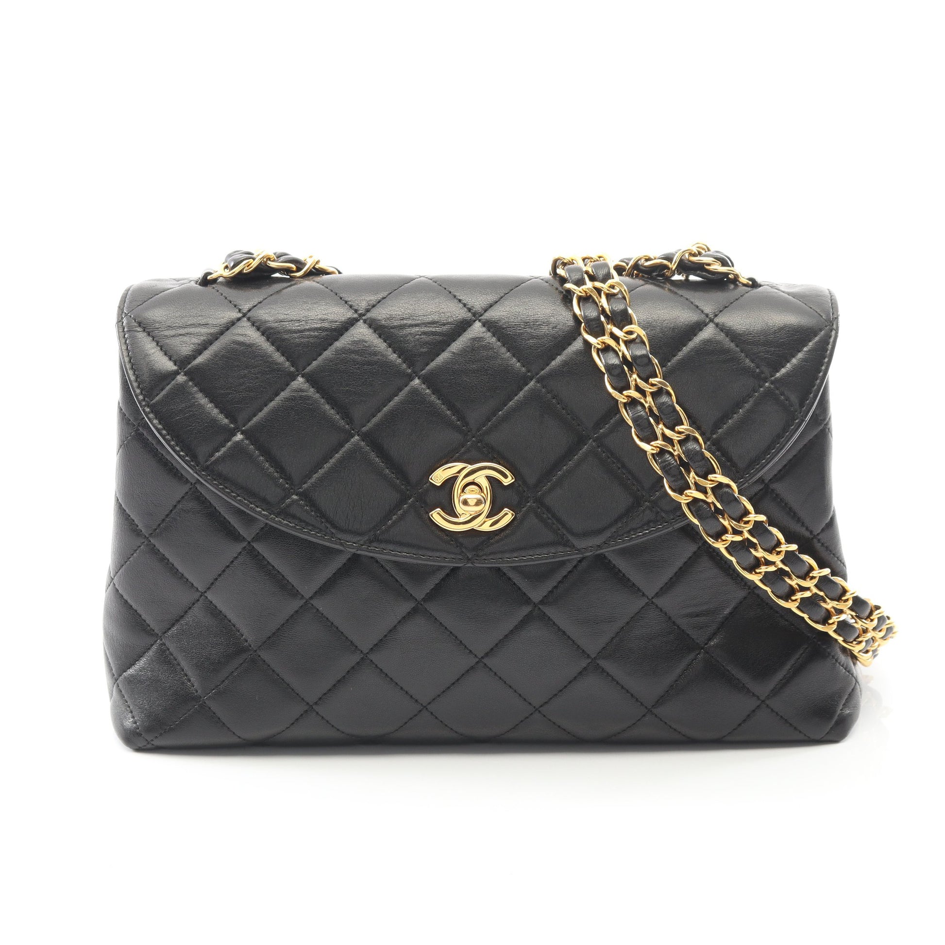 マトラッセ チェーンショルダーバッグ ラムスキン ブラック ゴールド金具 シャネル バッグ CHANEL