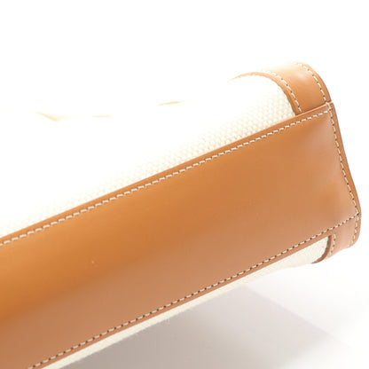 スモール バーティカル カバ ハンドバッグ トートバッグ キャンバス レザー オフホワイト ライトブラウン 2WAY セリーヌ バッグ CELINE