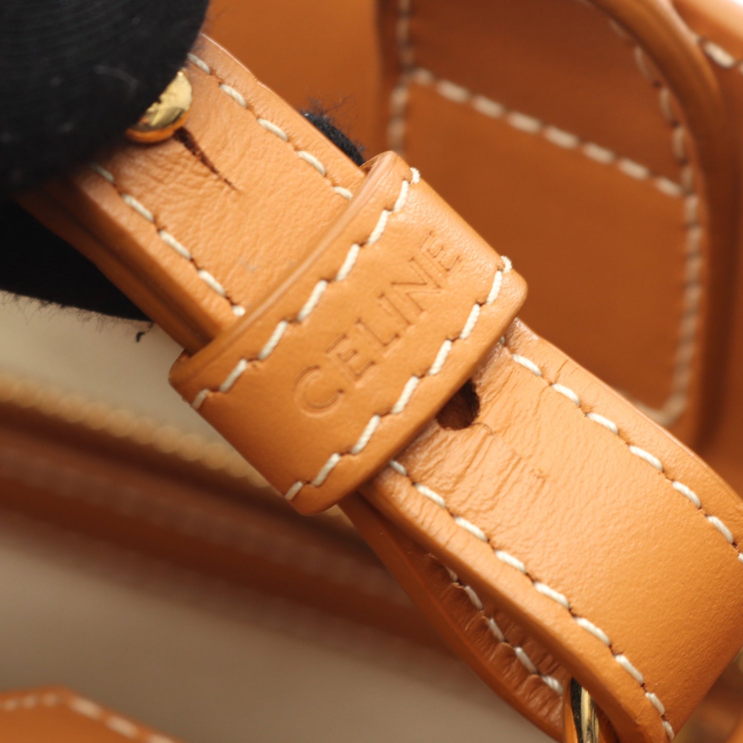 スモール バーティカル カバ ハンドバッグ トートバッグ キャンバス レザー オフホワイト ライトブラウン 2WAY セリーヌ バッグ CELINE