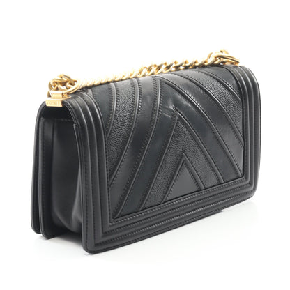 ボーイシャネル シェブロン Vステッチ チェーンショルダーバッグ レザー ブラック ゴールド金具 シャネル バッグ CHANEL
