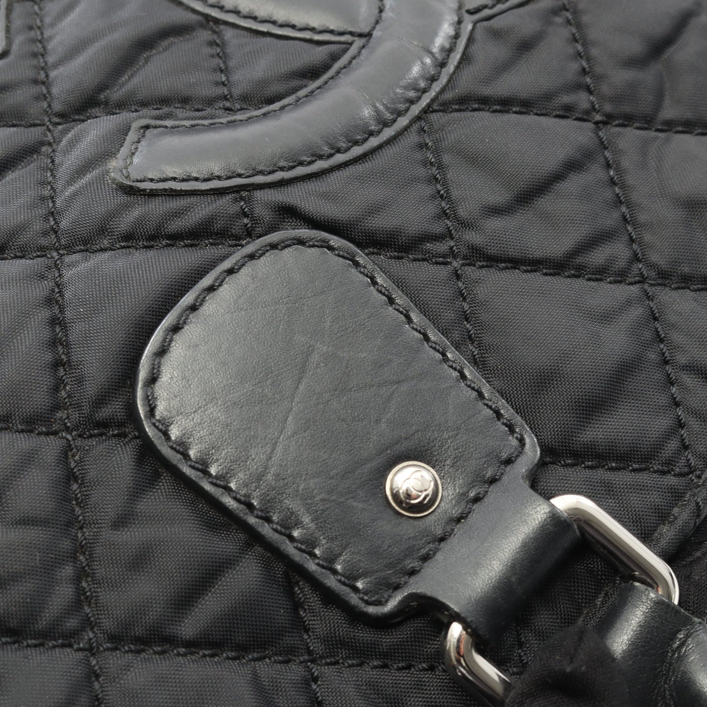 パリニューヨークライン ハンドバッグ トートバッグ ナイロン レザー ブラック シルバー金具 シャネル バッグ CHANEL