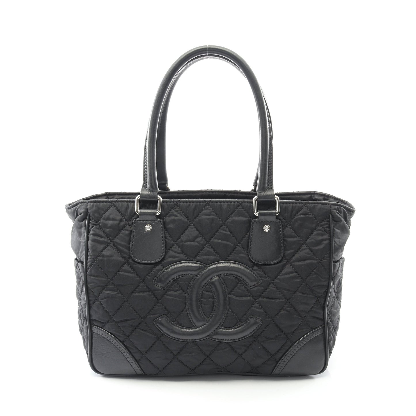 パリニューヨークライン ハンドバッグ トートバッグ ナイロン レザー ブラック シルバー金具 シャネル バッグ CHANEL