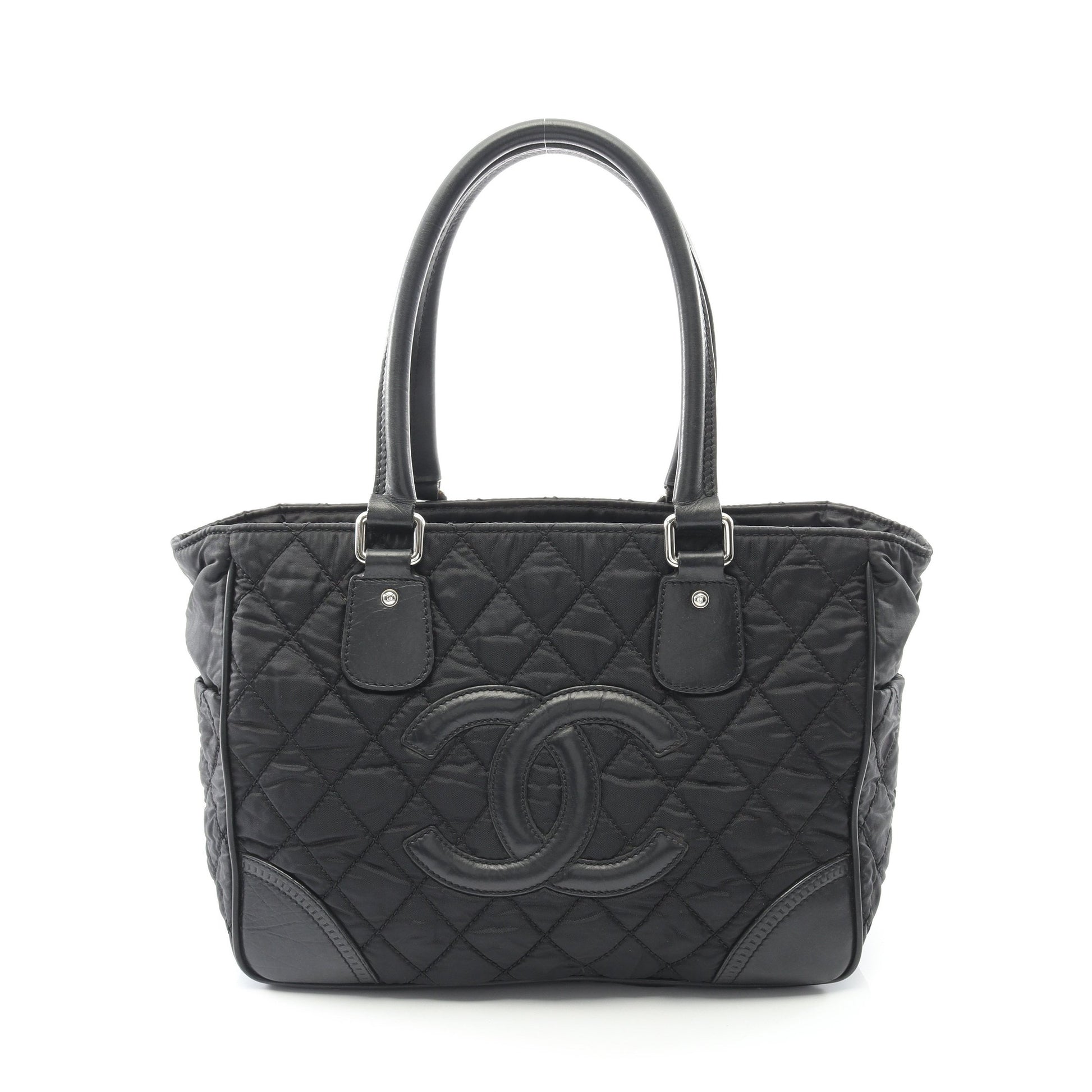 パリニューヨークライン ハンドバッグ トートバッグ ナイロン レザー ブラック シルバー金具 シャネル バッグ CHANEL