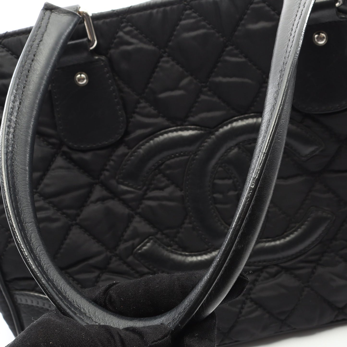 パリニューヨークライン ハンドバッグ トートバッグ ナイロン レザー ブラック シルバー金具 シャネル バッグ CHANEL