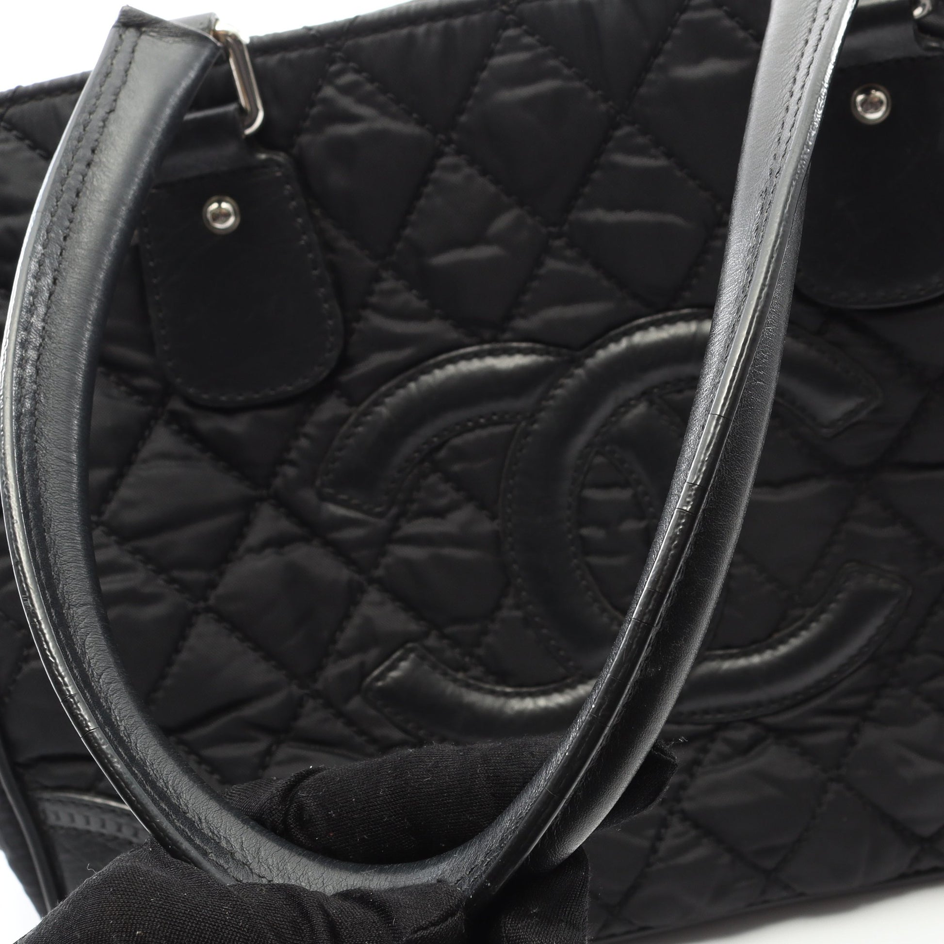 パリニューヨークライン ハンドバッグ トートバッグ ナイロン レザー ブラック シルバー金具 シャネル バッグ CHANEL