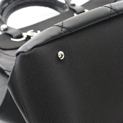 パリビアリッツMM ハンドバッグ トートバッグ コーティングキャンバス レザー ブラック シルバー金具 シャネル バッグ CHANEL