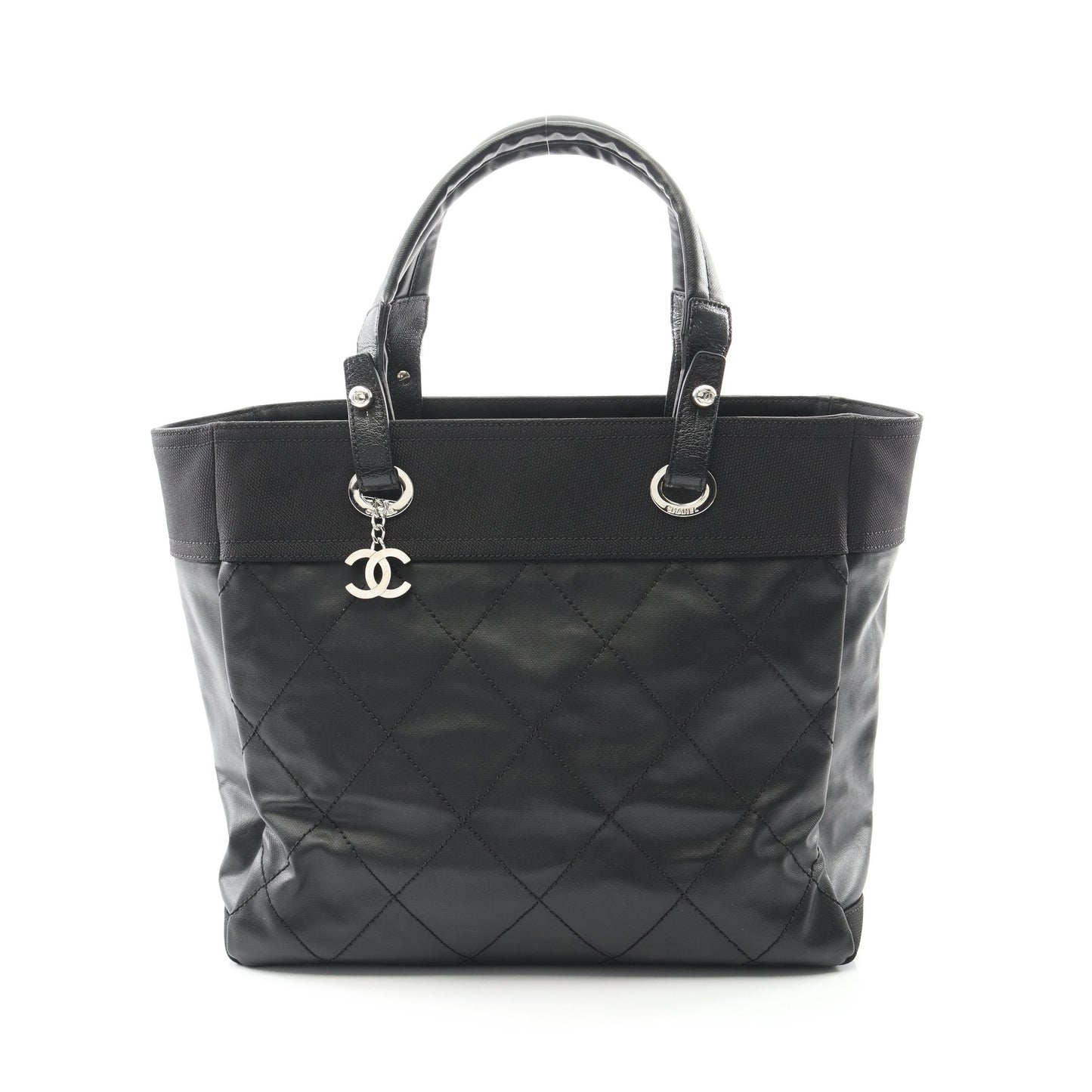 パリビアリッツMM ハンドバッグ トートバッグ コーティングキャンバス レザー ブラック シルバー金具 シャネル バッグ CHANEL