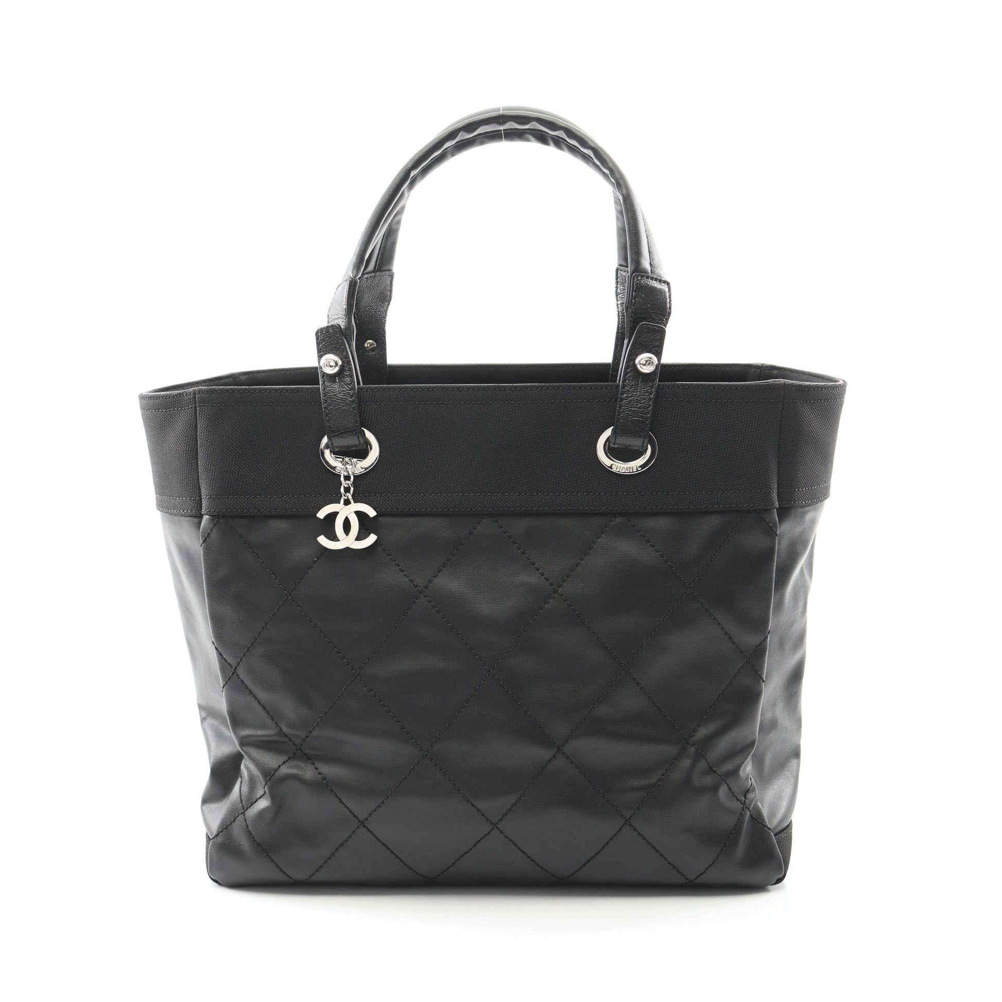 パリビアリッツMM ハンドバッグ トートバッグ コーティングキャンバス レザー ブラック シルバー金具 シャネル バッグ CHANEL