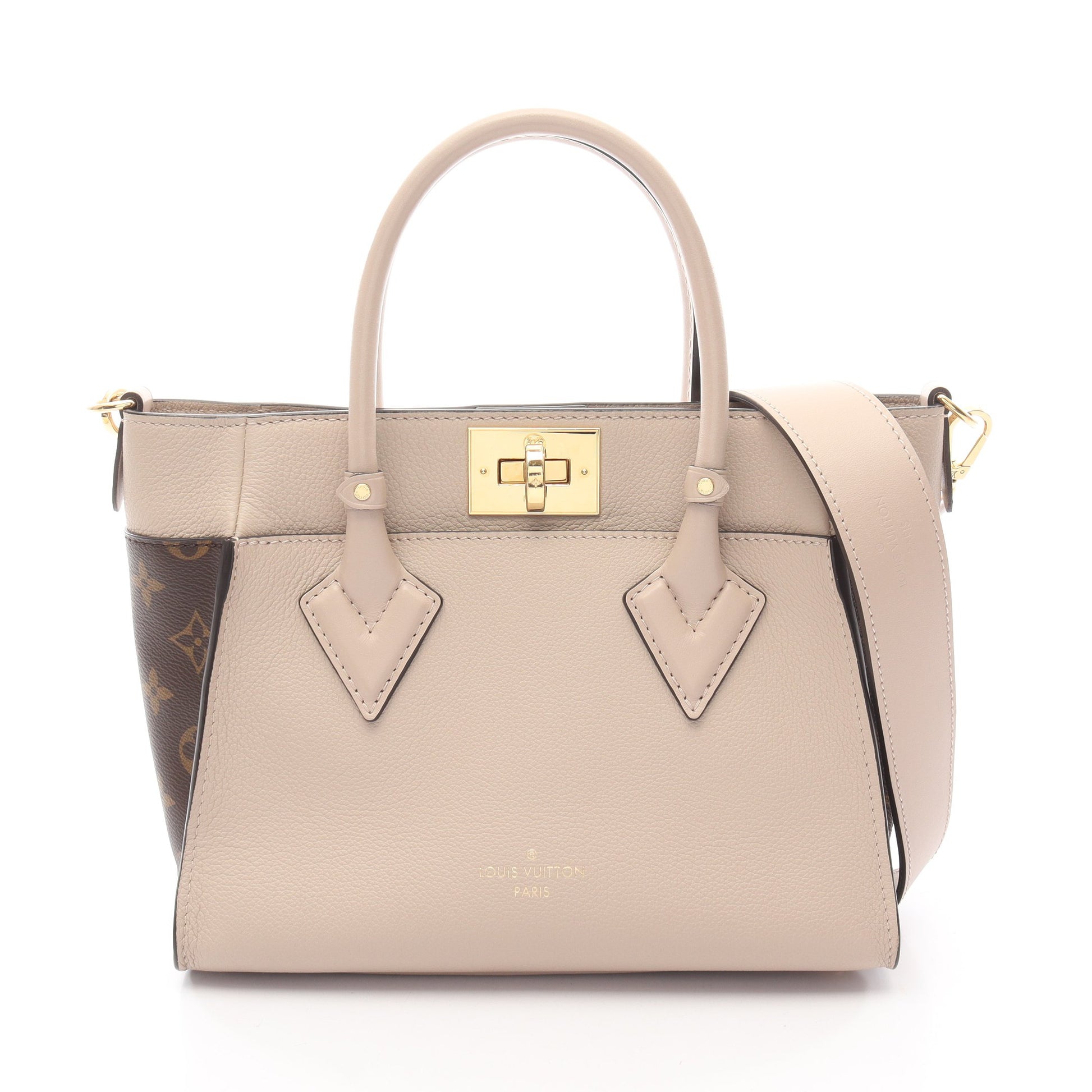 オンマイサイドPM モノグラム グレージュ ハンドバッグ レザー PVC ピンクベージュ ブラウン 2WAY ルイヴィトン バッグ LOUIS VUITTON