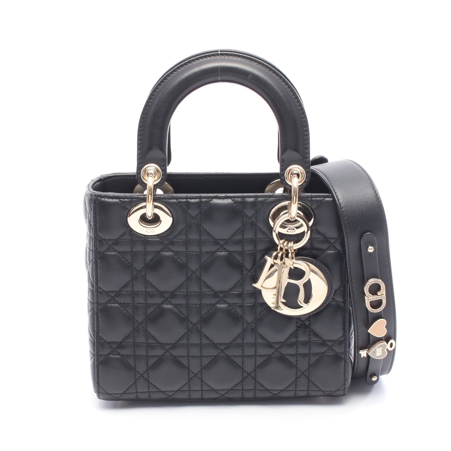 レディディオール スモール カナージュ ハンドバッグ レザー ブラック 2WAY クリスチャンディオール バッグ Christian Dior