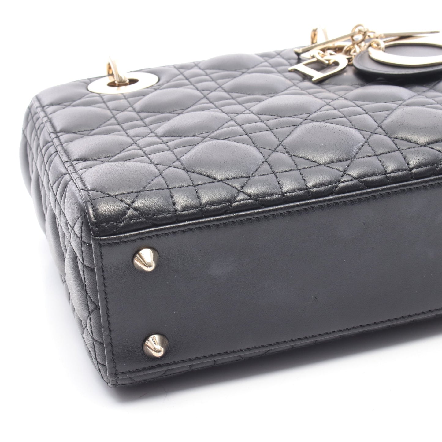 レディディオール スモール カナージュ ハンドバッグ レザー ブラック 2WAY クリスチャンディオール バッグ Christian Dior