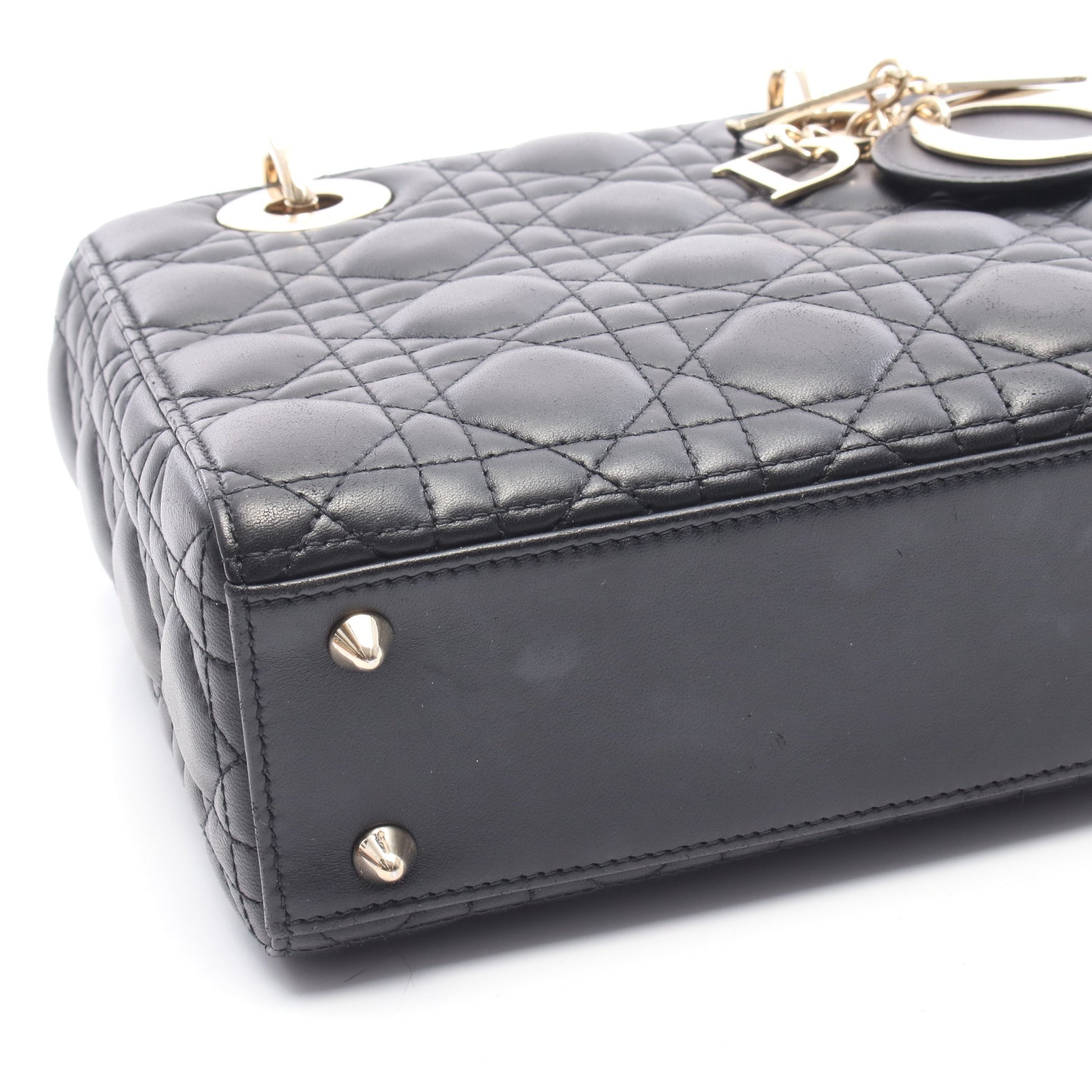 レディディオール スモール カナージュ ハンドバッグ レザー ブラック 2WAY クリスチャンディオール バッグ Christian Dior
