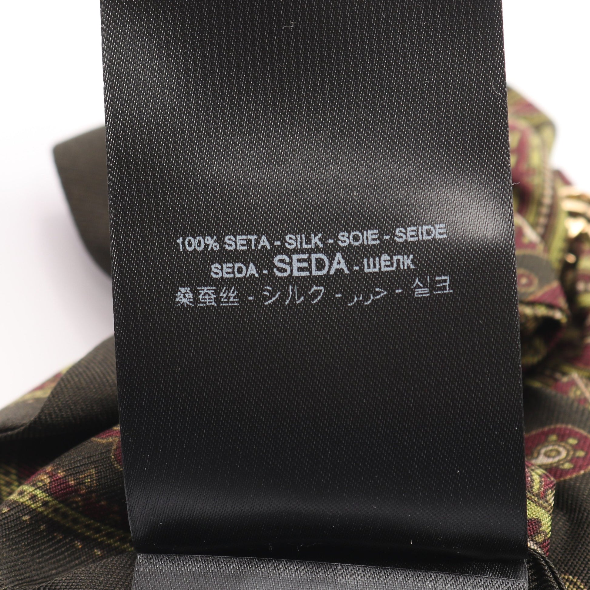 YSLモノグラム スクランチ シュシュ ヘアアクセサリー ペイズリー柄 シルク カーキグリーン マルチカラー サンローランパリ アクセサリー SAINT LAURENT PARIS