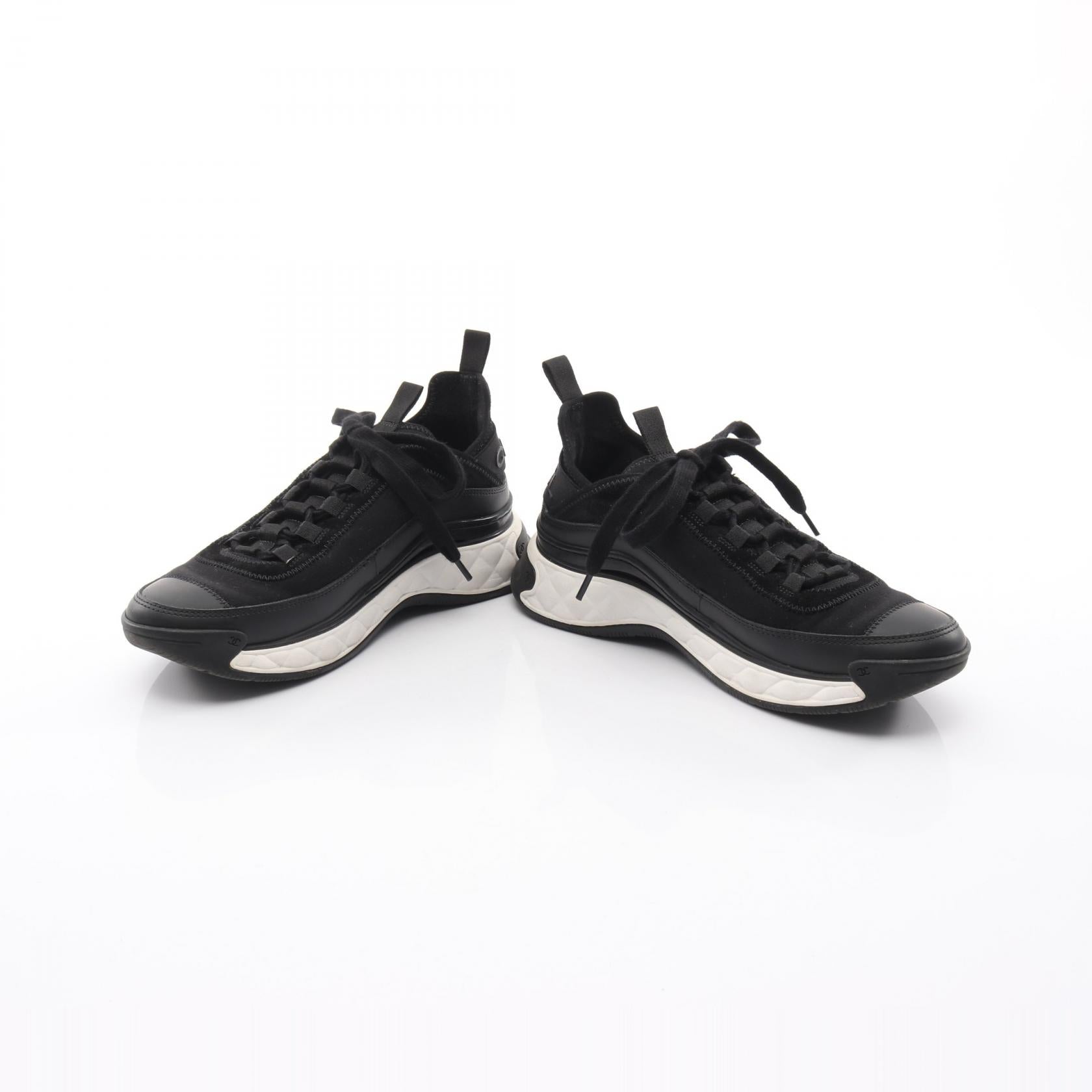 ココマーク スニーカー ファブリック レザー スエード ブラック