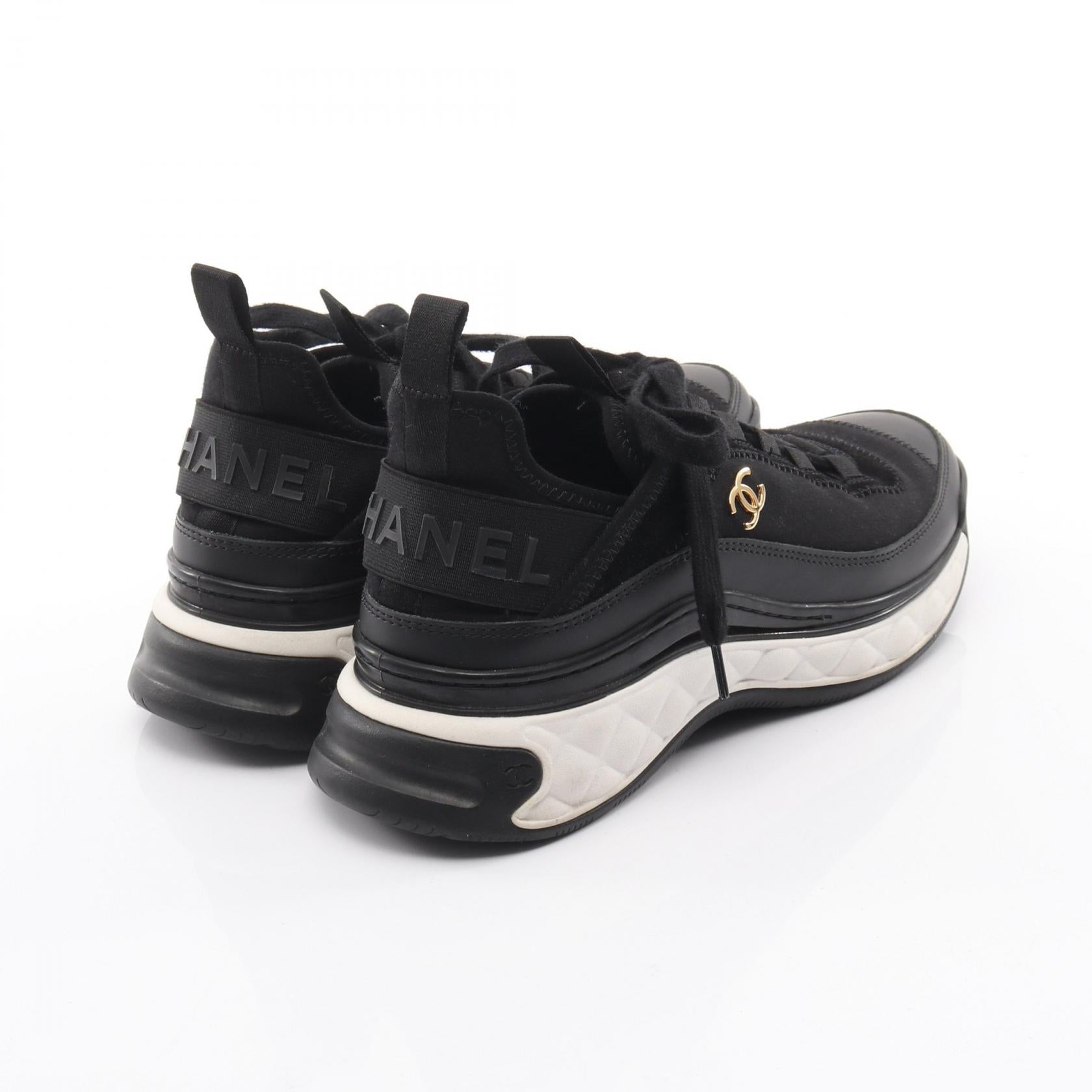 ココマーク スニーカー ファブリック レザー スエード ブラック