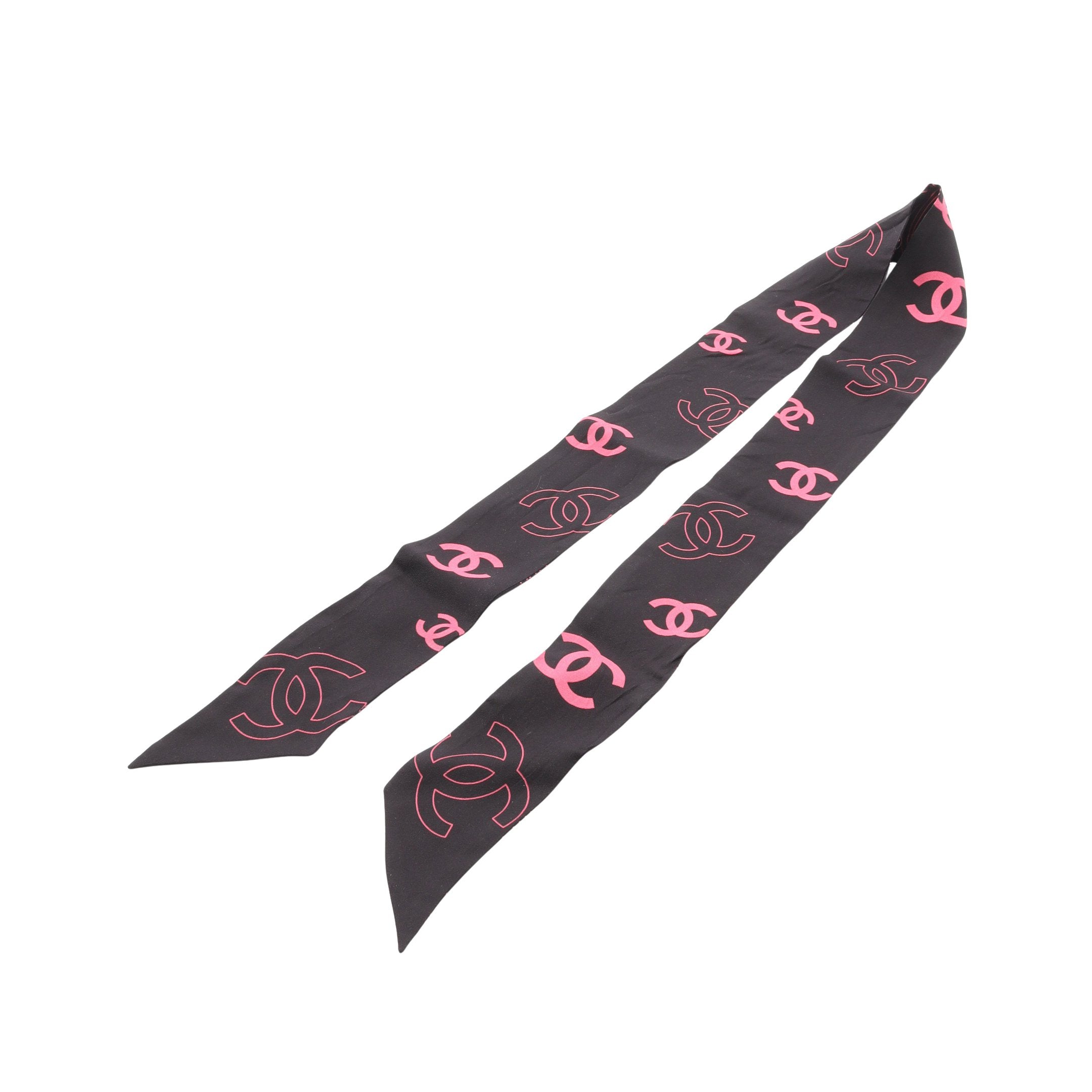 シャネル ココマーク アイコン 20B スカーフ シルク ブラック×ピンク シャネル ココマーク アイコン 20B スカーフ シルク ブラック×ピンク