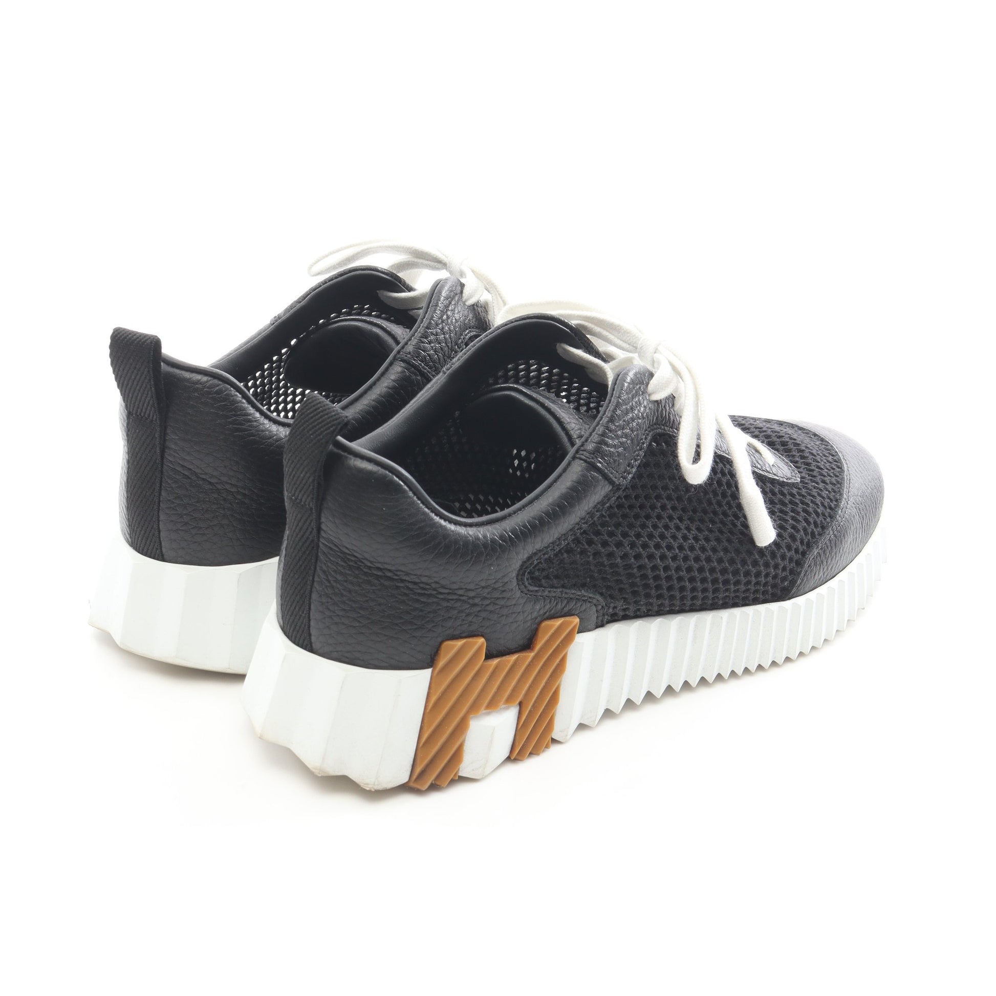 バウンシング スニーカー メッシュ レザー ブラック ホワイト イエローブラウン エルメス シューズ HERMES