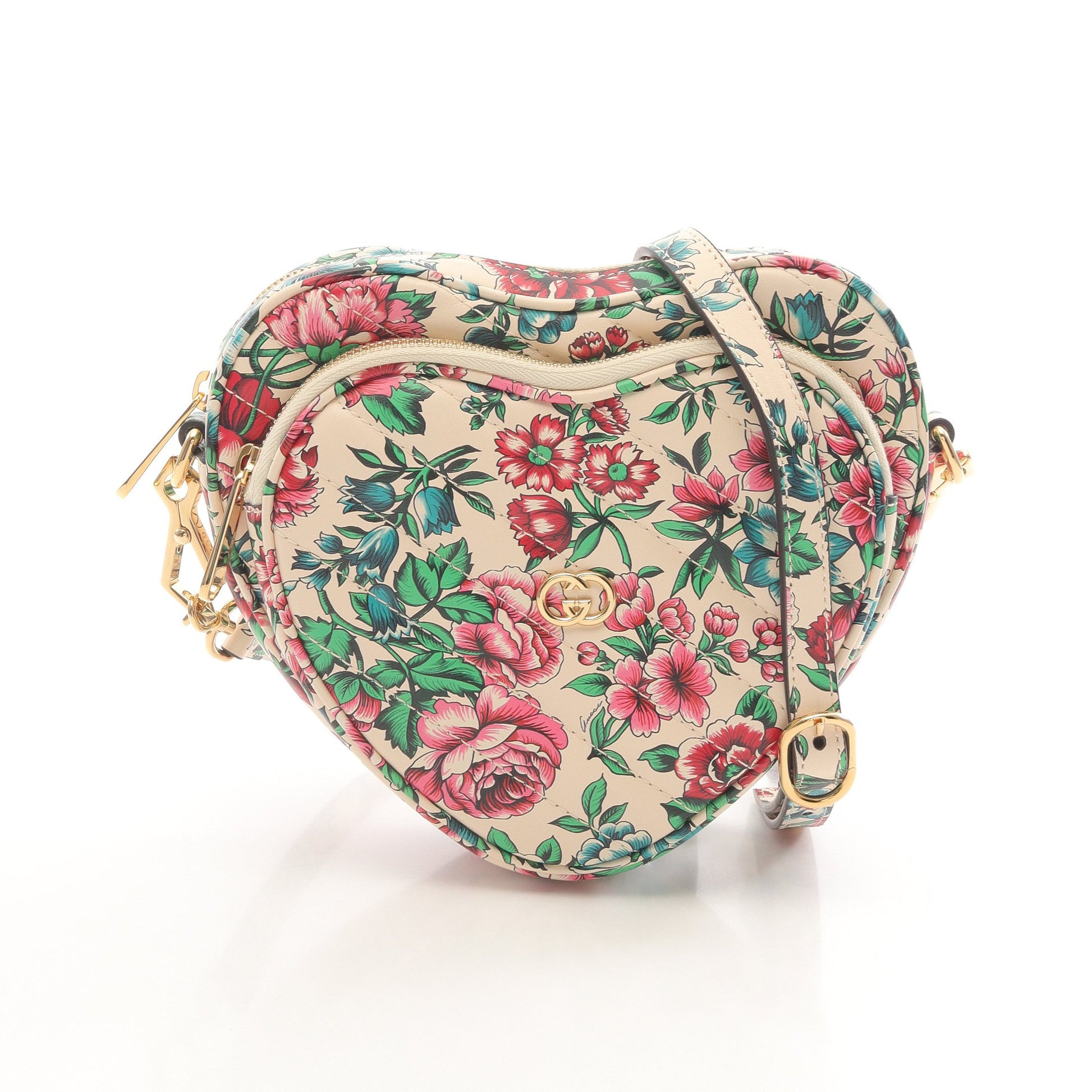 CHINA EXCLUSIVE ハート ショルダーバッグ 花柄 レザー アイボリー グリーン ピンク グッチ バッグ GUCCI