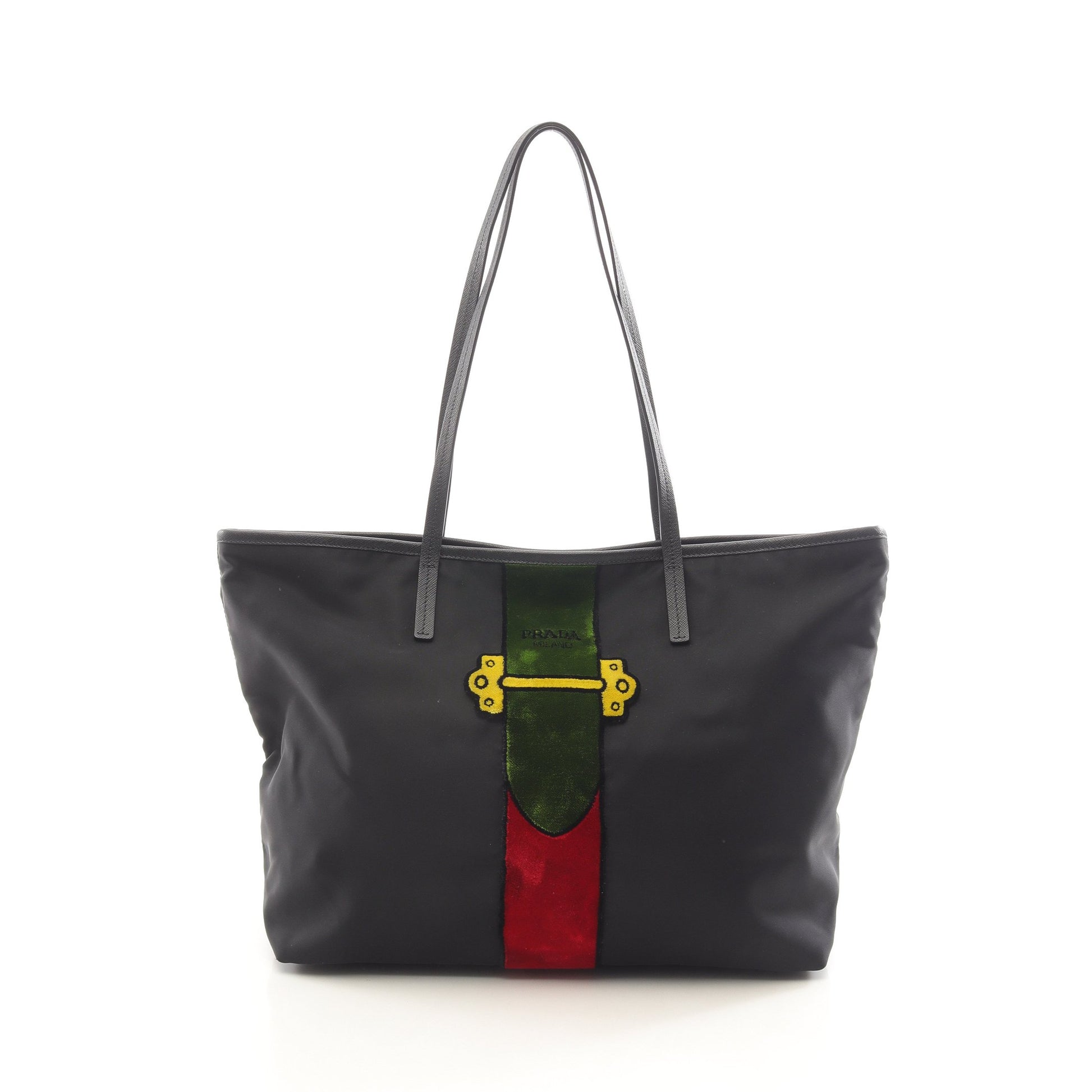 カイエトロンプルイユ ショルダーバッグ トートバッグ ナイロン サフィアーノレザー ブラック マルチカラー プラダ バッグ PRADA