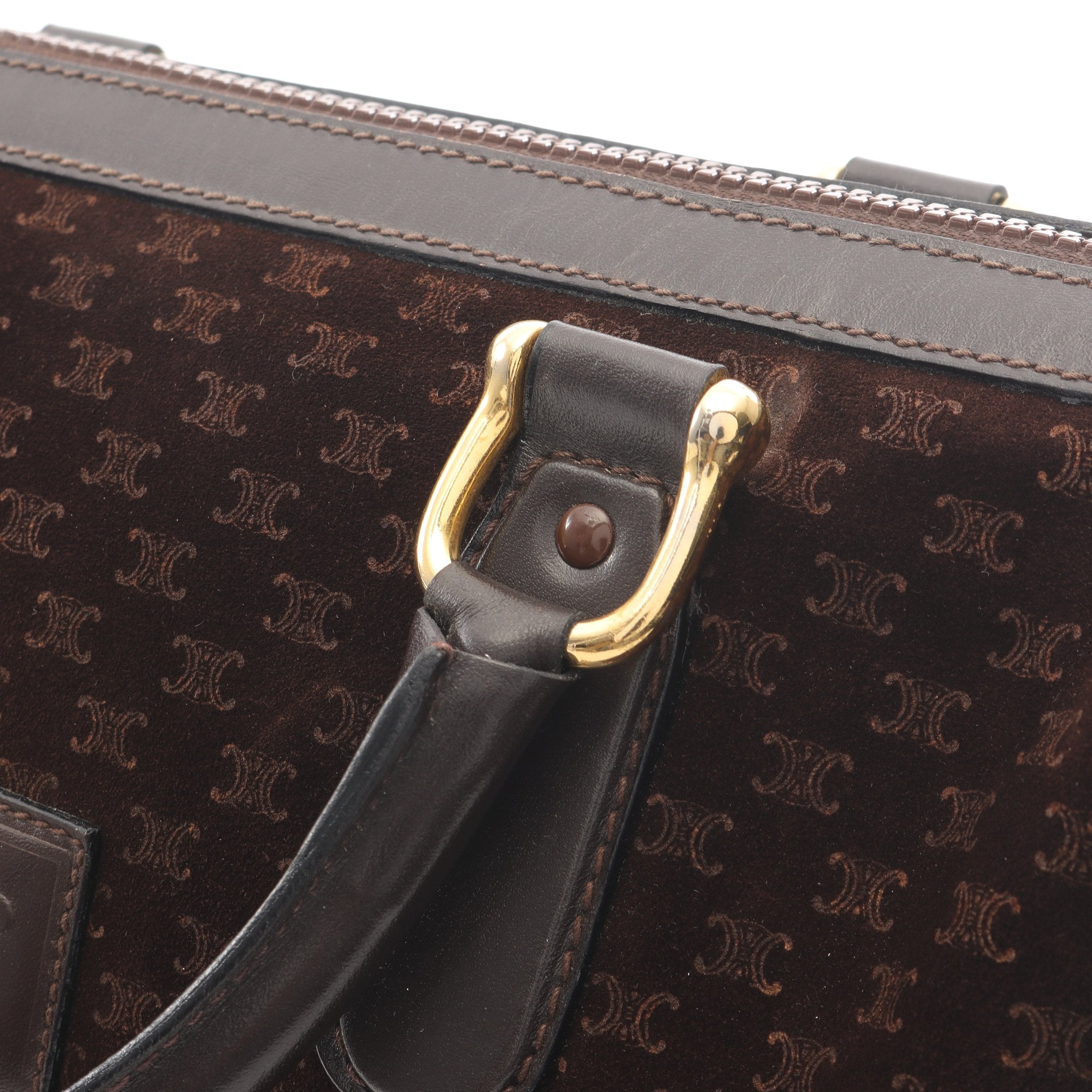 マカダム ミニボストンバッグ スエード レザー ダークブラウン