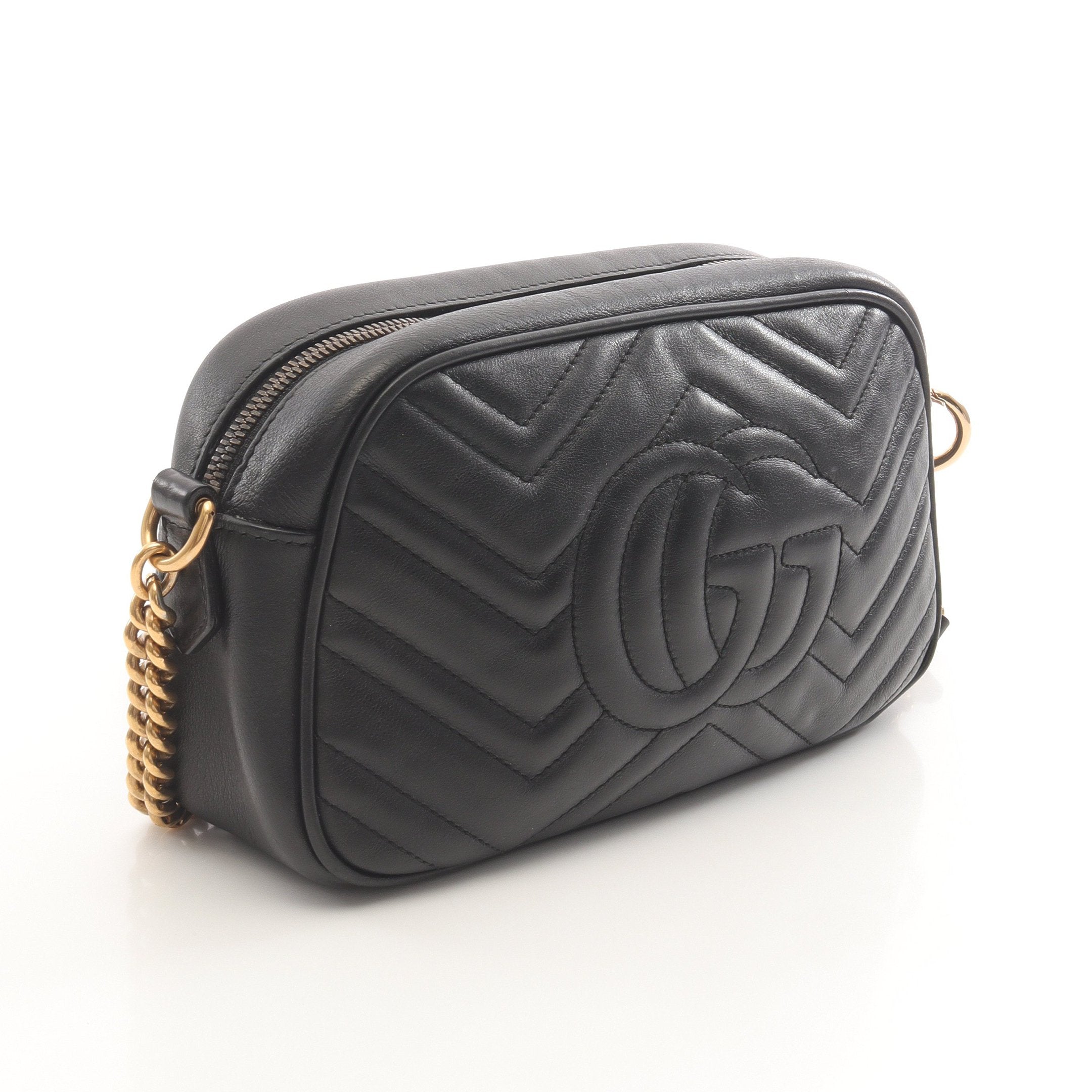 美品✨ GUCCI GGマーモント チェーン ショルダーバッグ レザー ブラック Gucci マ-モント チェーンショルダーバッグ レザー ブラック Amazon