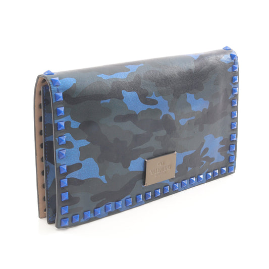 ロックスタッズ クラッチバッグ カモフラージュ レザー ブルー マルチカラー ヴァレンティノガラヴァーニ