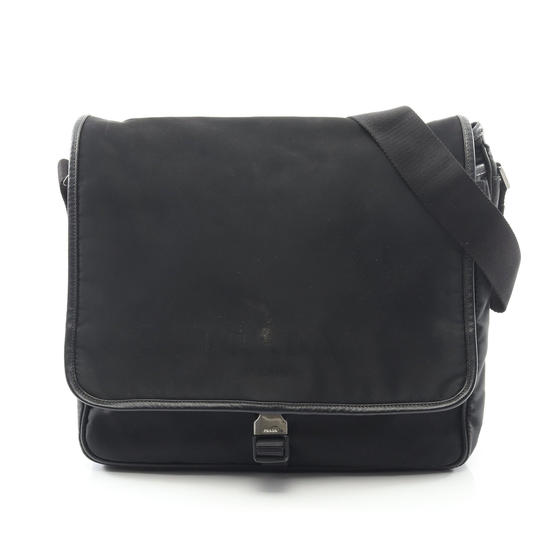 TESSUTO+SAFFIANO ロゴ メッセンジャーバッグ ショルダーバッグ ナイロン サフィアーノレザー ブラック プラダ バッグ PRADA