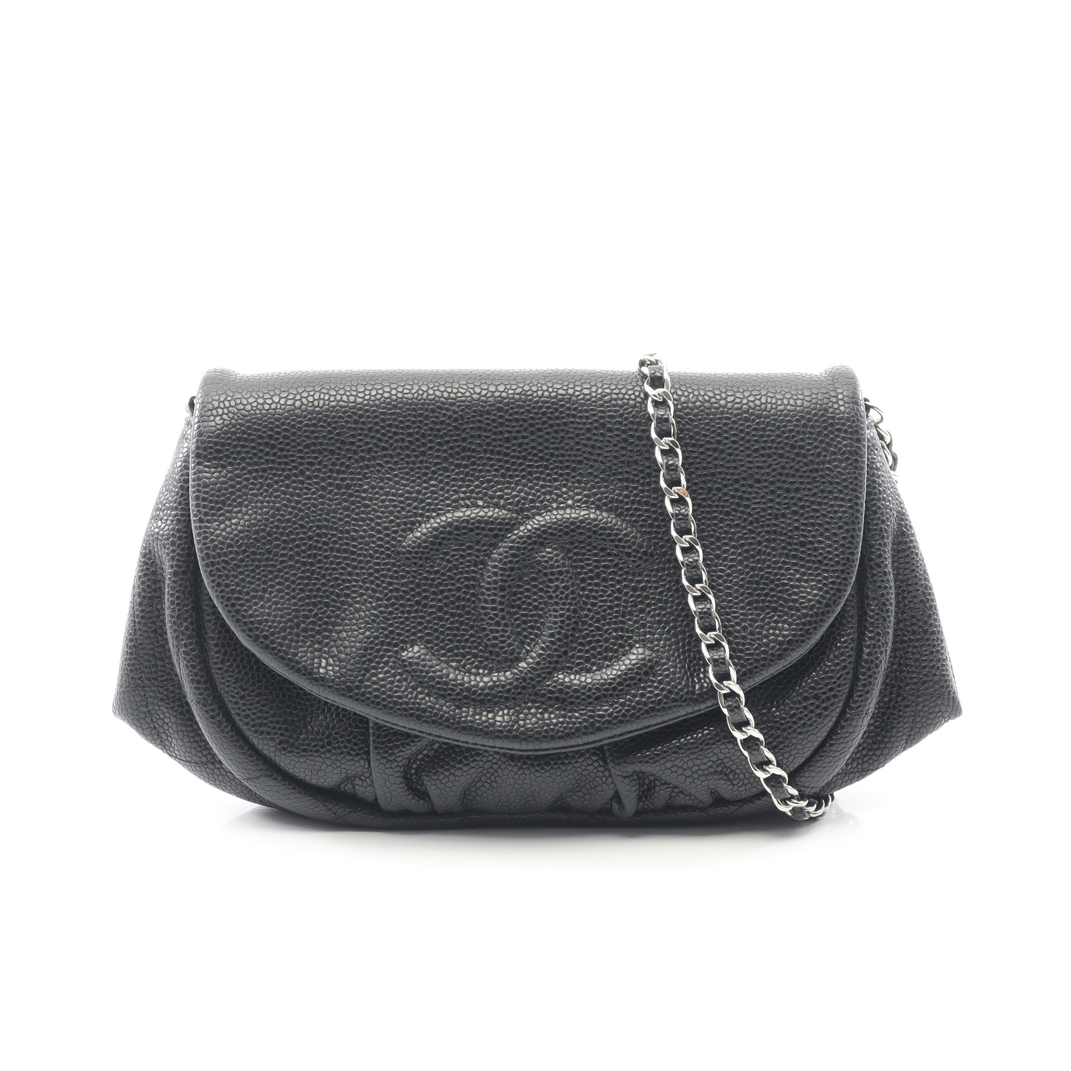 ハーフムーン ココマーク チェーンウォレット キャビアスキン ブラック