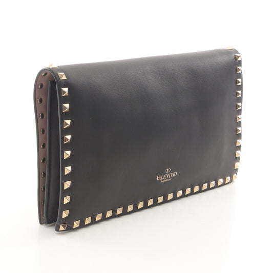 ロックスタッズ クラッチバッグ レザー ブラック ヴァレンティノガラヴァーニ