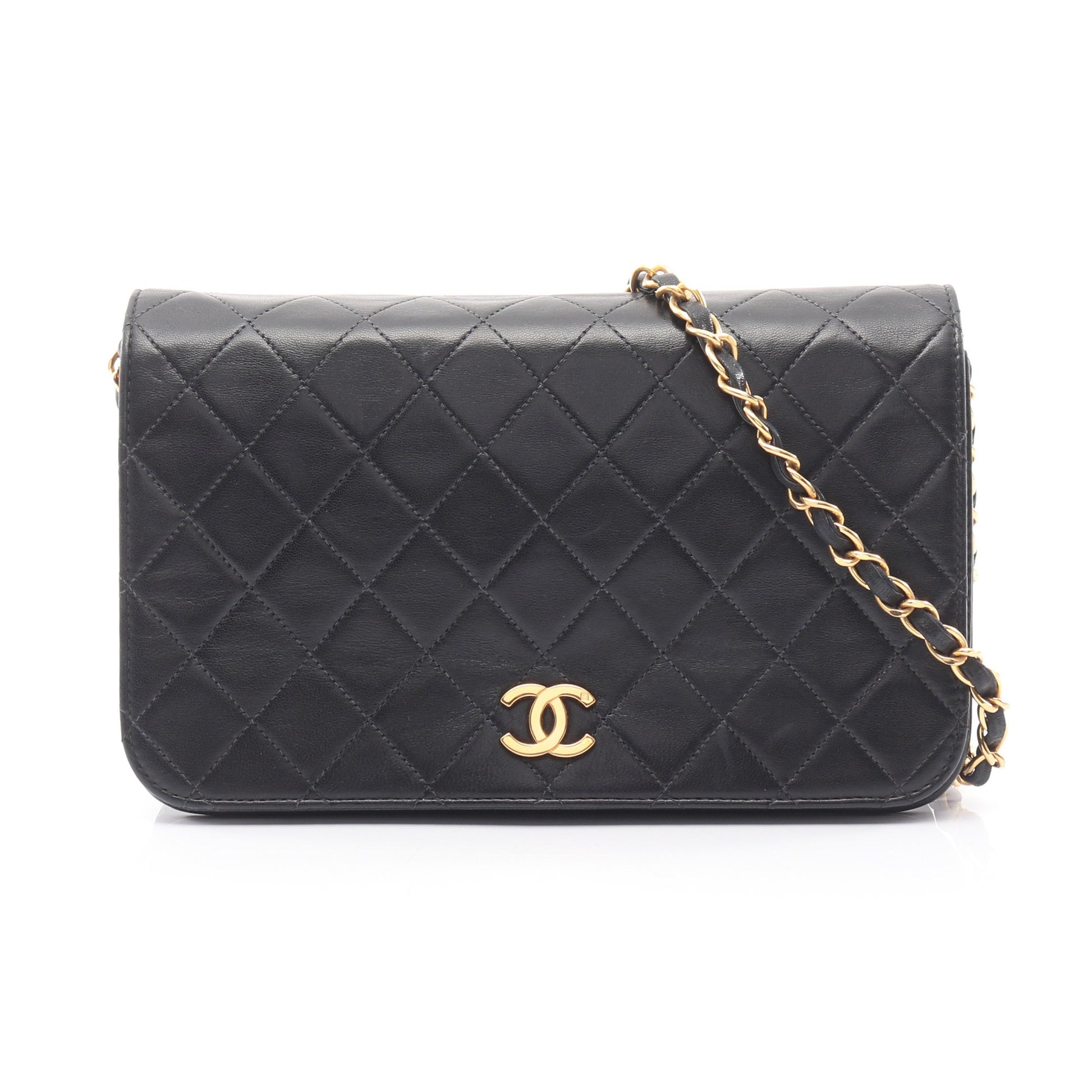 マトラッセ フルフラップ チェーンショルダーバッグ ラムスキン ブラック ゴールド金具 シャネル バッグ CHANEL