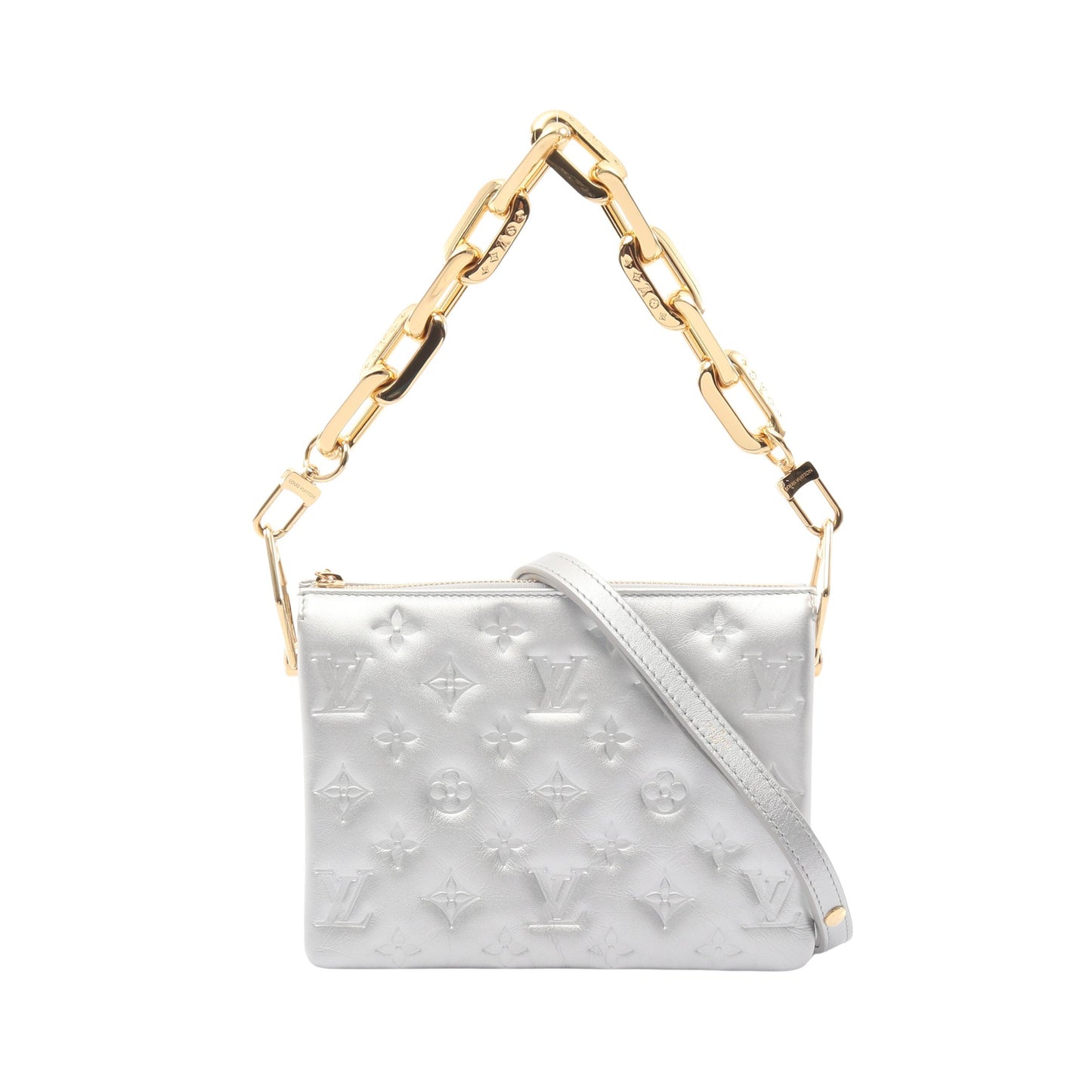 クッサンBB モノグラムエンボス チェーンショルダーバッグ レザー シルバー 2WAY ルイヴィトン バッグ LOUIS VUITTON