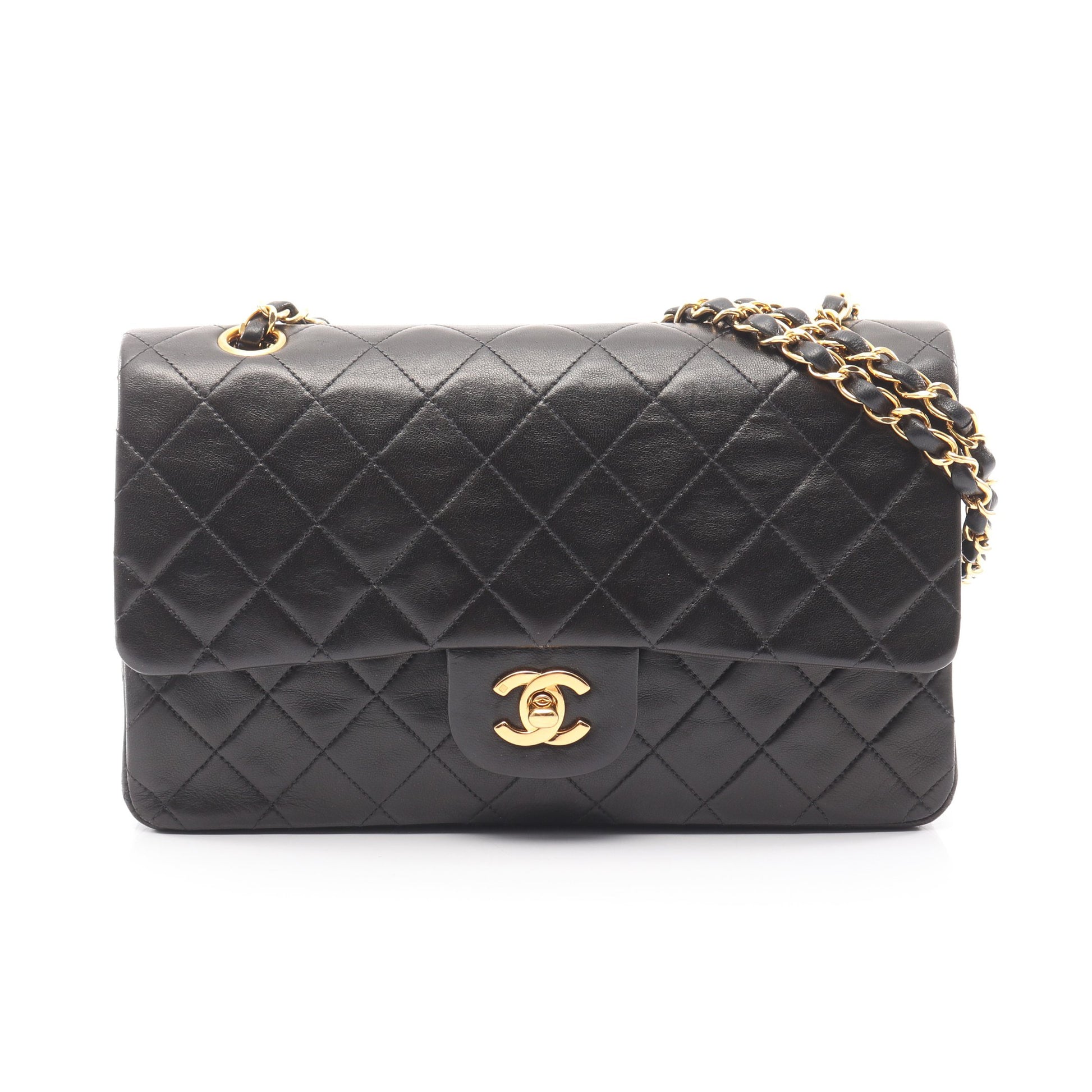 マトラッセ Wフラップ Wチェーンショルダーバッグ ラムスキン ブラック ゴールド金具 シャネル バッグ CHANEL