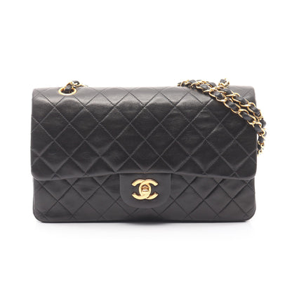 マトラッセ Wフラップ Wチェーンショルダーバッグ ラムスキン ブラック ゴールド金具 シャネル バッグ CHANEL