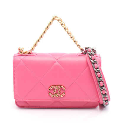 19 ディズヌフ チェーンウォレット チェーンショルダーバッグ レザー ピンク コンビ金具 シャネル バッグ CHANEL