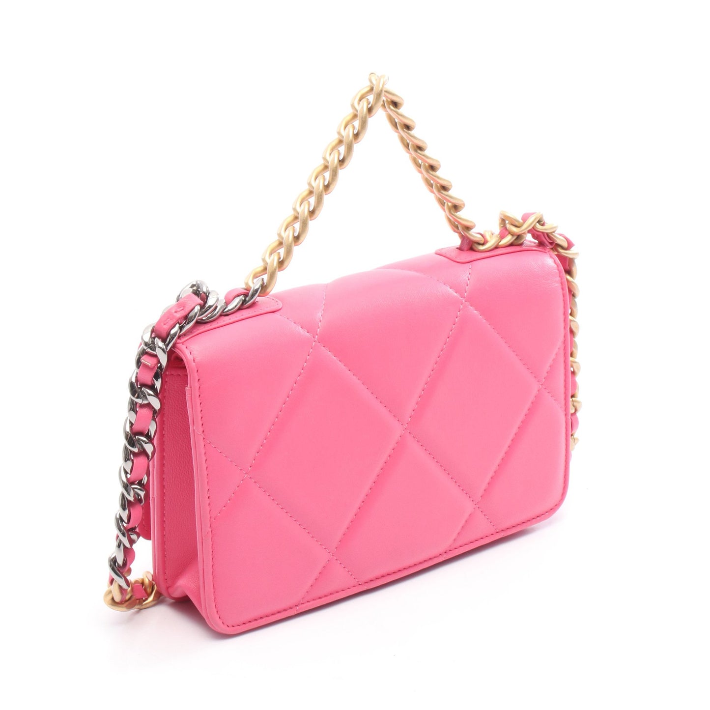 19 ディズヌフ チェーンウォレット チェーンショルダーバッグ レザー ピンク コンビ金具 シャネル バッグ CHANEL