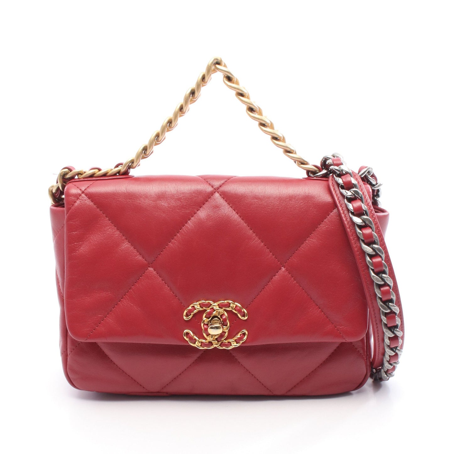 19 ディズヌフ マトラッセ チェーンショルダーバッグ レザー レッド コンビ金具 シャネル バッグ CHANEL
