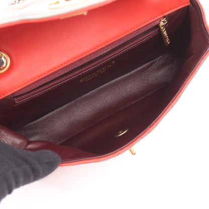 マトラッセ Wチェーンショルダーバッグ ラムスキン レッド グレー ゴールド金具 バイカラー シャネル バッグ CHANEL