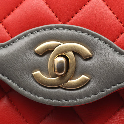 マトラッセ Wチェーンショルダーバッグ ラムスキン レッド グレー ゴールド金具 バイカラー シャネル バッグ CHANEL