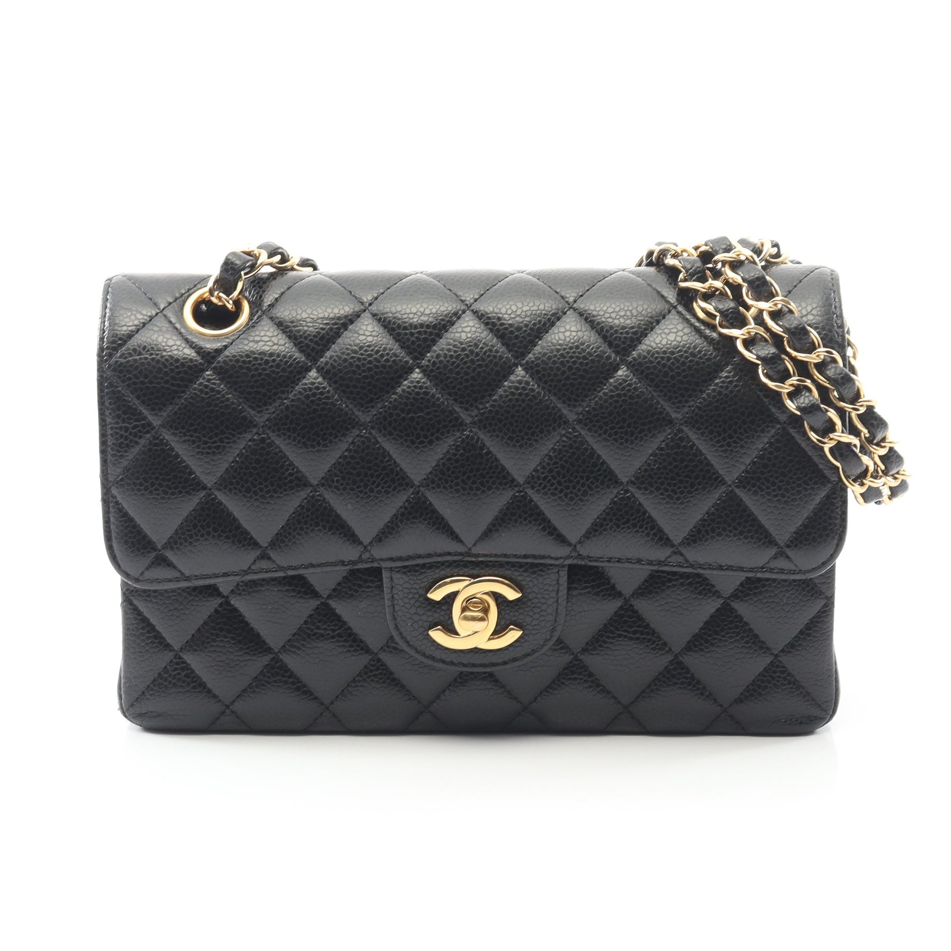 マトラッセ Wフラップ Wチェーンショルダーバッグ キャビアスキン ブラック ゴールド金具 シャネル バッグ CHANEL