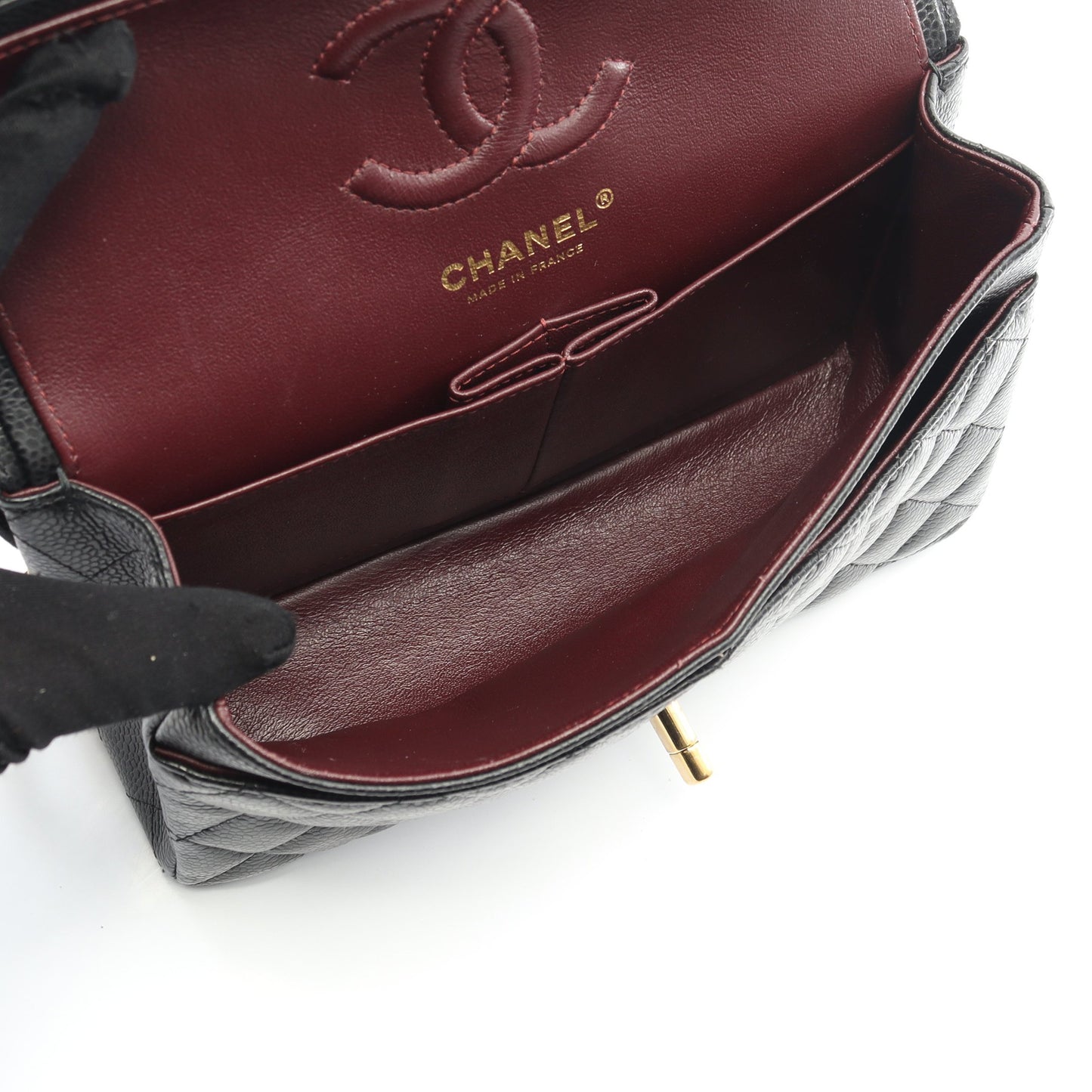 マトラッセ Wフラップ Wチェーンショルダーバッグ キャビアスキン ブラック ゴールド金具 シャネル バッグ CHANEL