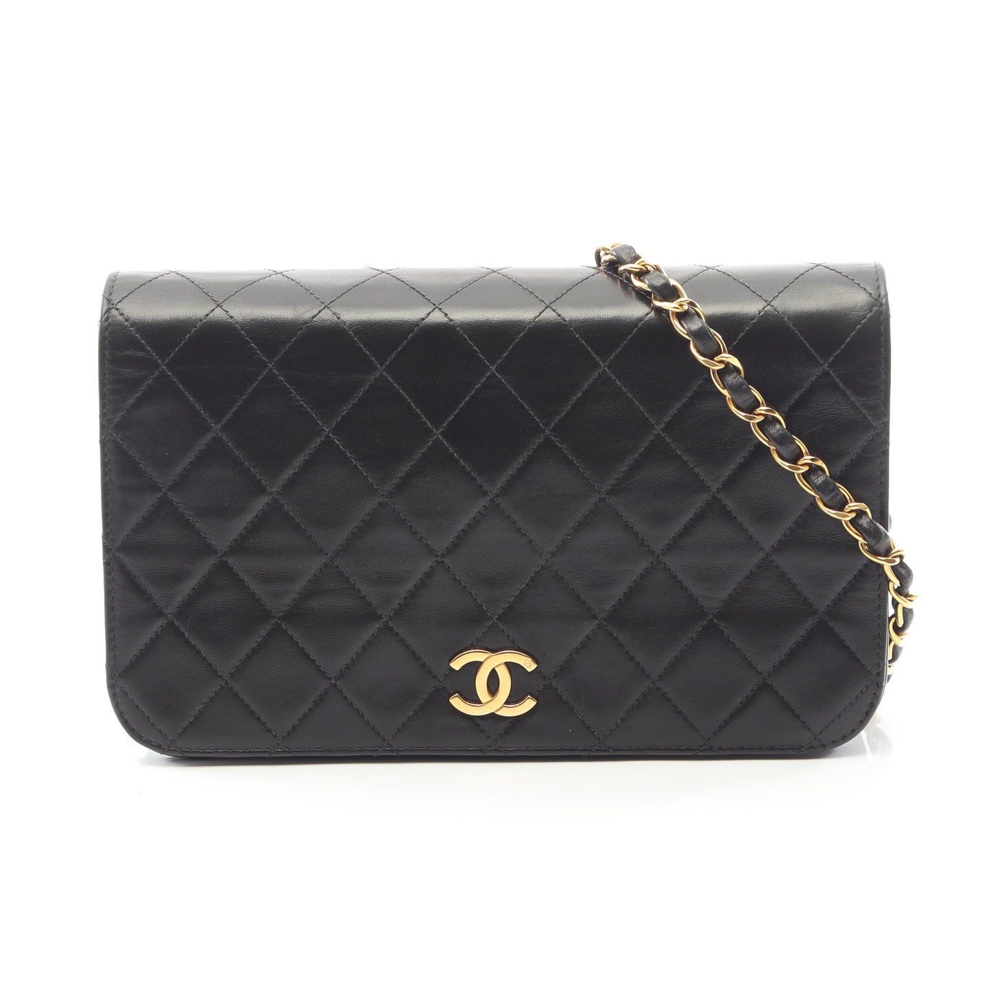 マトラッセ フルフラップ チェーンショルダーバッグ ラムスキン ブラック ゴールド金具 シャネル バッグ CHANEL
